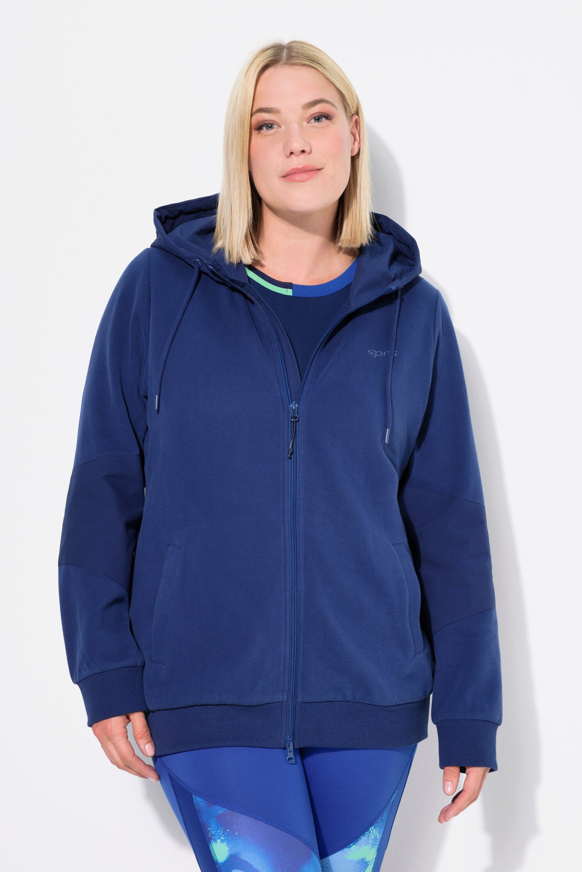 Ulla Popken Sweatjacke Hoodiejacke Webeinsätze Kapuze 2-Wege-Zipper