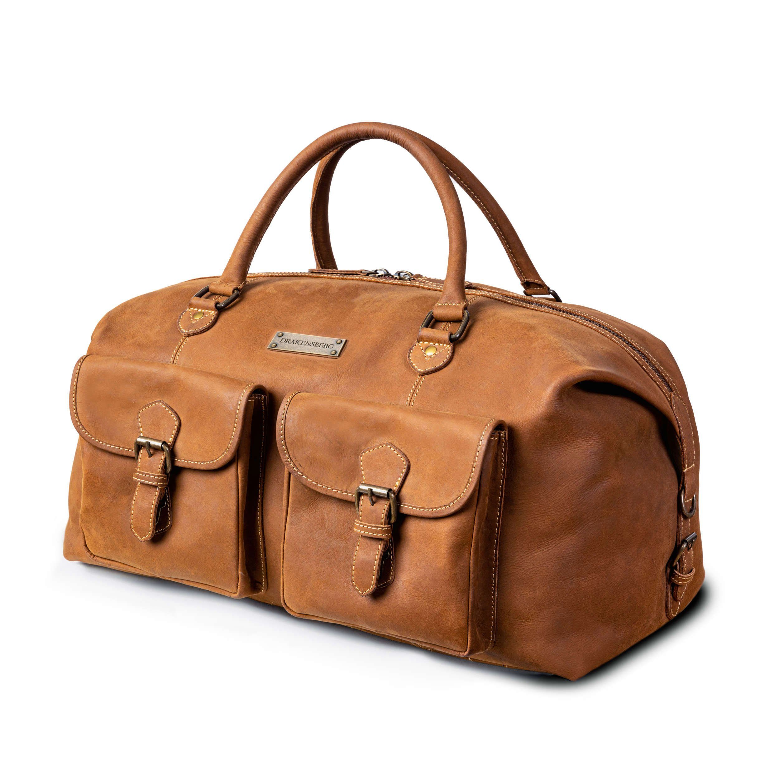DRAKENSBERG Reisetasche Weekender "Ray" Cognac-Braun, Reisetasche im Safari-Look,  handgemacht aus hochwertigen Büffelleder