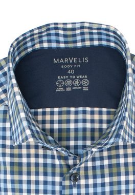 MARVELIS Businesshemd Easy To Wear Hemd - Body Fit - Langarm - Kariert - Grün/Blau