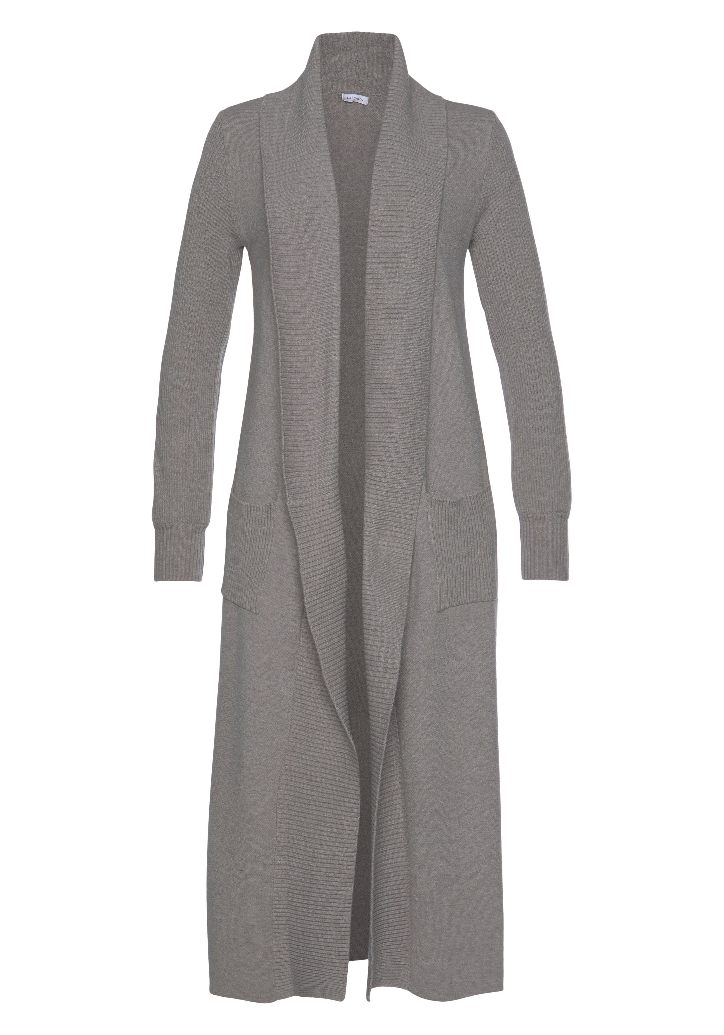 LASCANA Longstrickjacke mit Rippstrickdetails und Taschen, günstig online kaufen