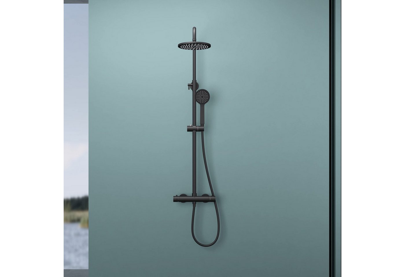 Thumbnail - doporro Duschsystem Unterputz Regendusche Duschset Schwarz Kopfbrausen Duscharmatur D7, 3 Strahlart(en)