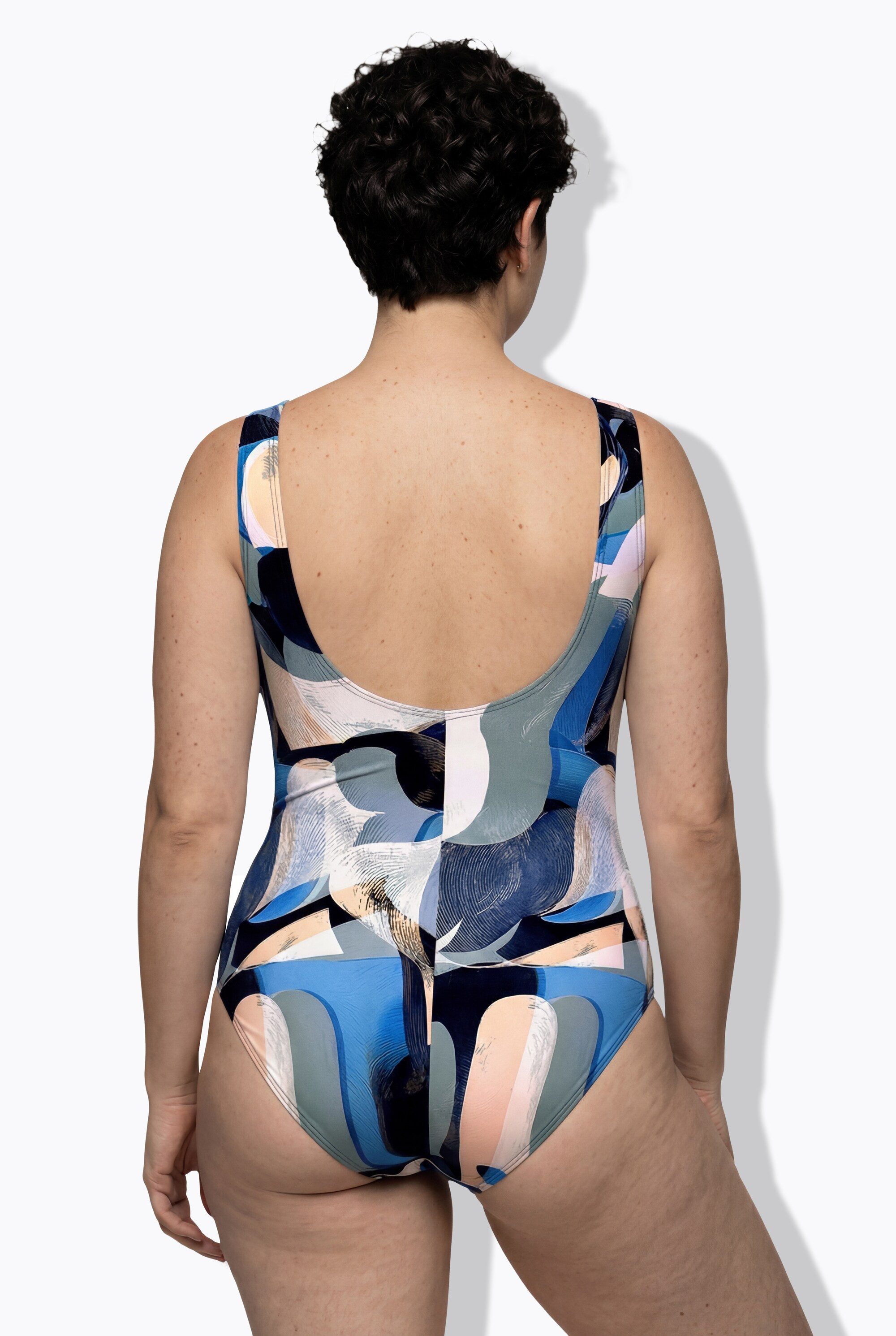 Ulla Popken Badeanzug Badeanzug abstrakter Druck ohne Softcups Rundhals