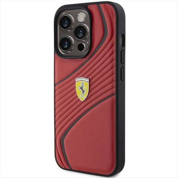 Ferrari Smartphone-Hülle Ferrari Apple iPhone 15 Pro Max Schutzhülle Case Twist Metal Logo Rot