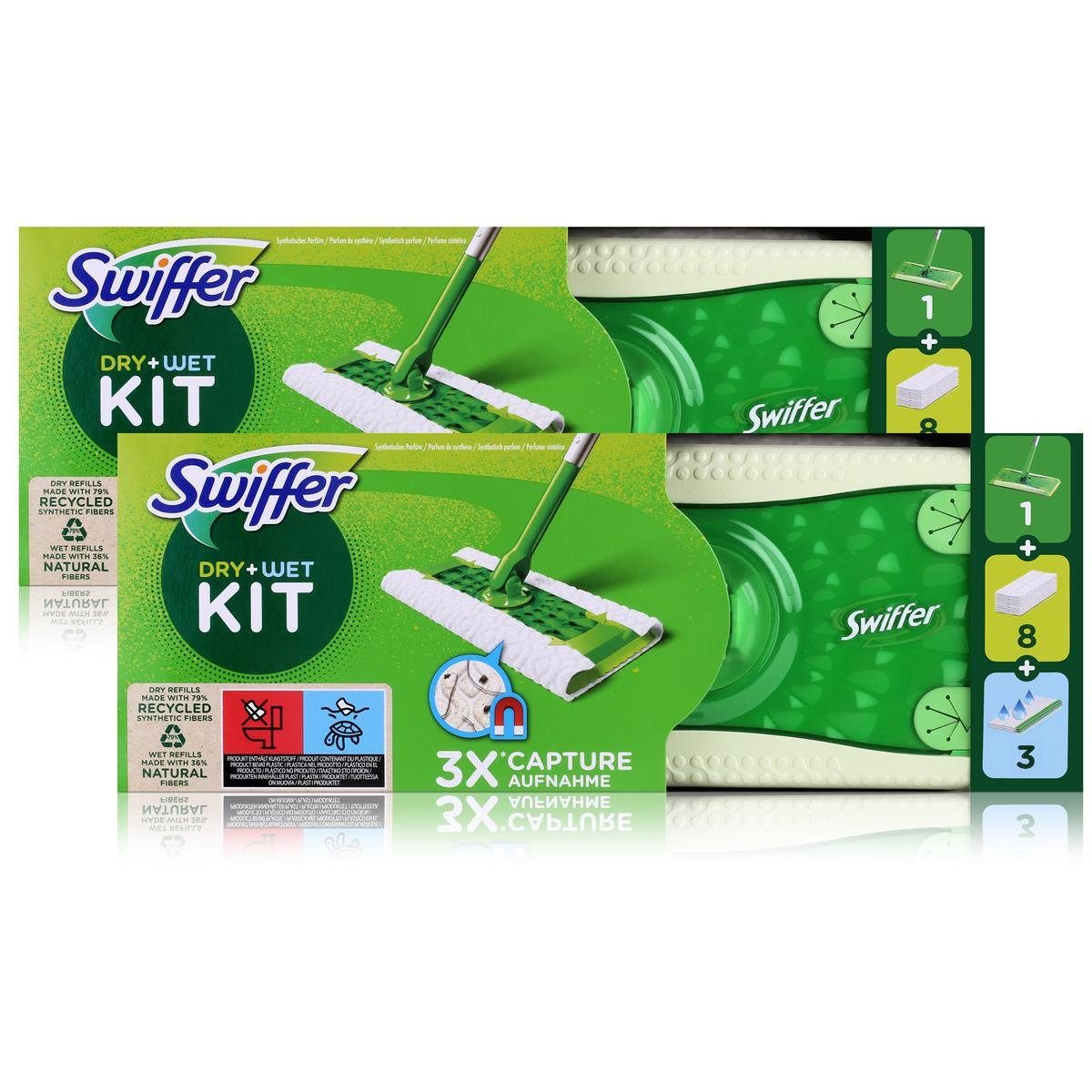 Swiffer Swiffer Dry+Wet Kit Bodenwischer und Bodentücher Staubmagnet (2er Pack Fussbodenreiniger | Bodenreiniger