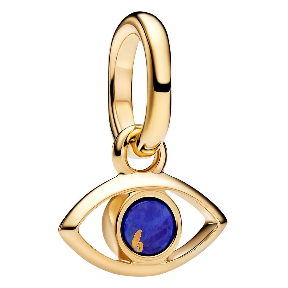 Pandora Charm Kugel 764609C01, Mini Anhänger Goldfarben Böser Blick Blau