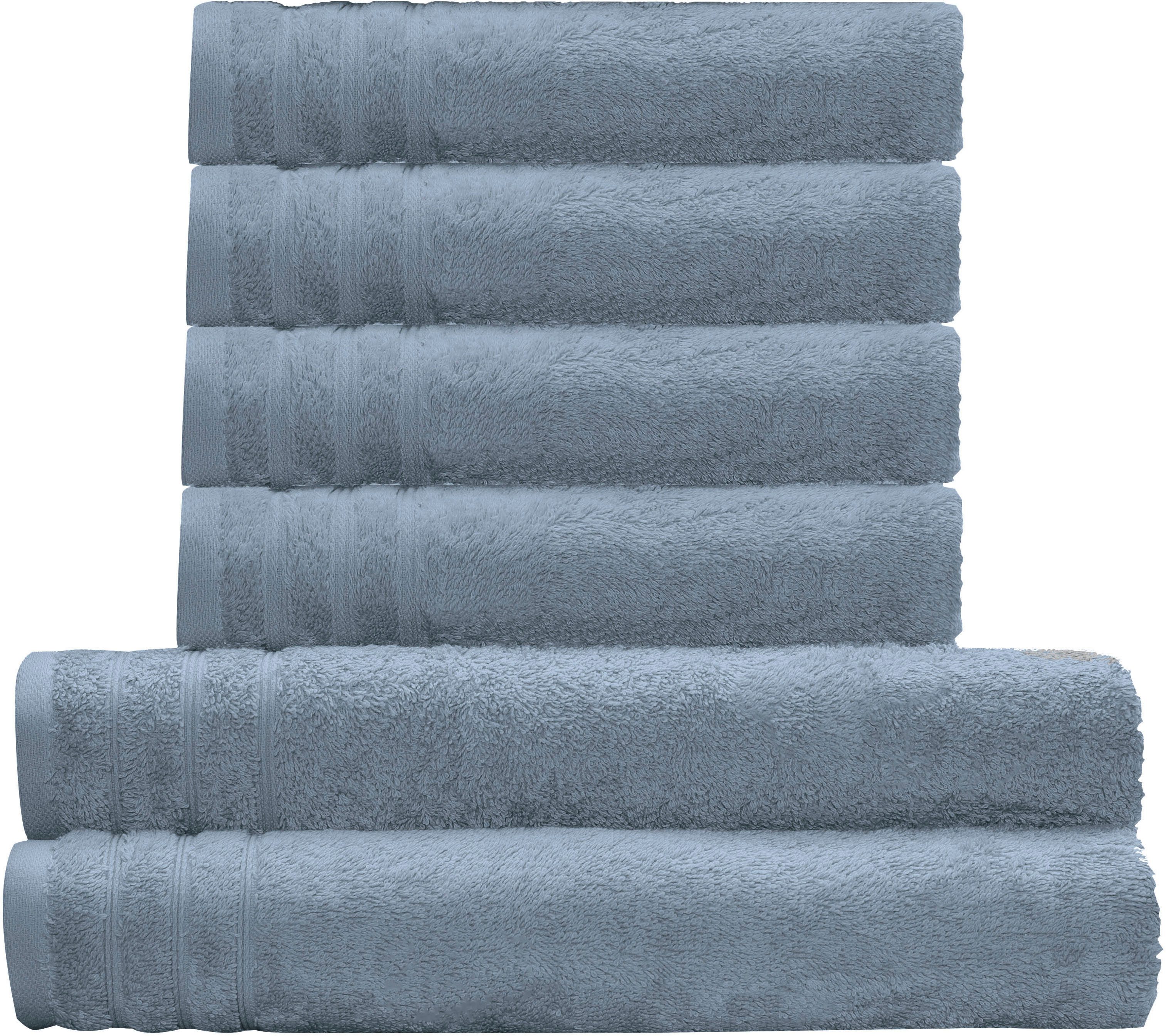 Kleine Wolke Handtuch Set Royal, 6 Stück (4 Handtücher 50/100 cm + 2 Duschtücher 70/140 cm), Frottier (Set, 6-St), Uni Farben, mit Bordüre, weich, in verschiedenen Sets erhältlich