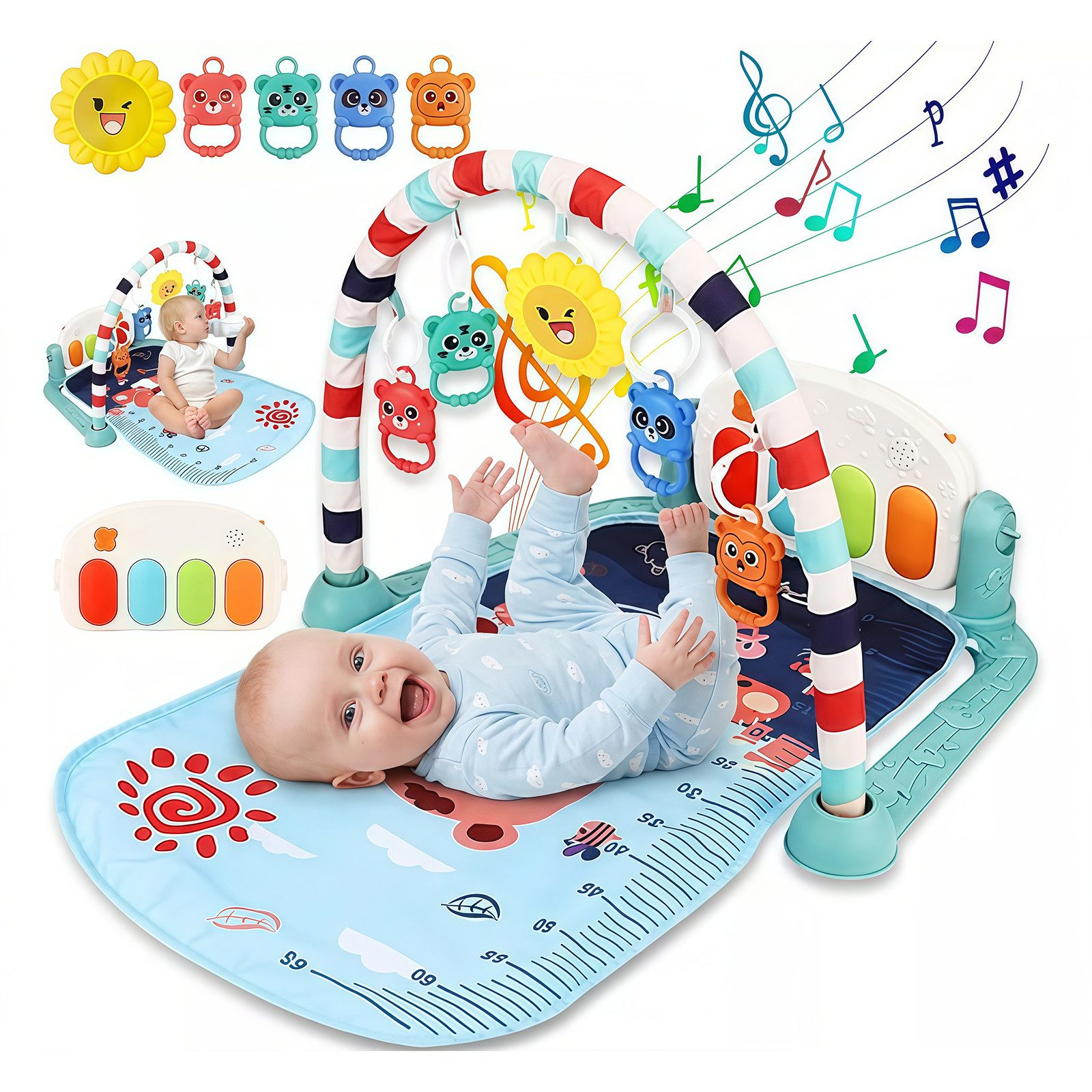 Krabbeldecke Lernmatte Spieldecke Erlebnisdecke Blaues,mit Klavier, Licht, Musik, MOPUEA, Einzigartige und hochwertige Verarbeitung