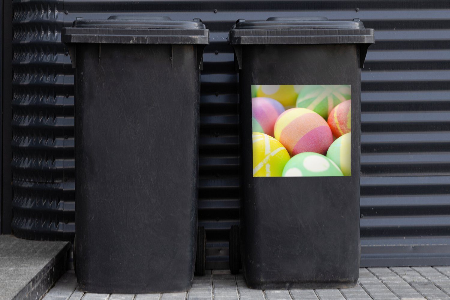 (1 Mülleimer-aufkleber, Ostern Container, der Eine Mülltonne, zu Wandsticker MuchoWow Abfalbehälter bemalten St), Nahaufnahme Eier Sticker,