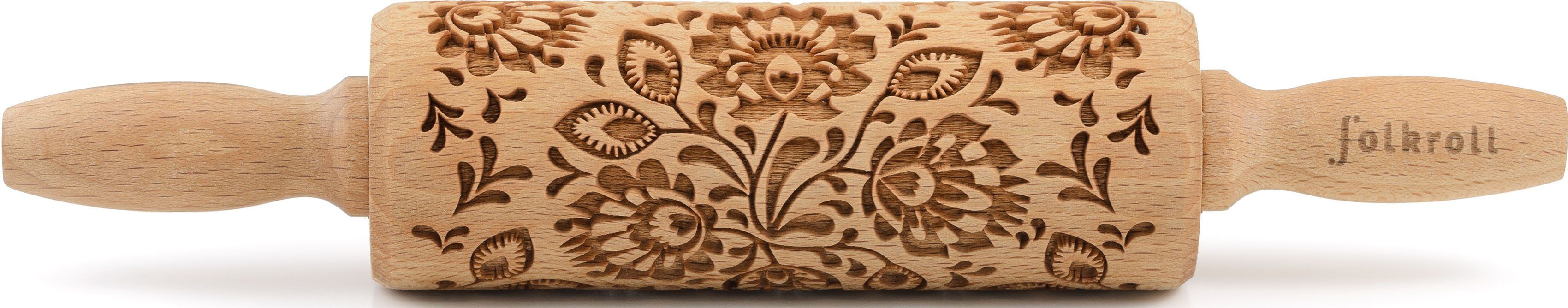 folkroll Teigroller 3D-Motiv-Teigrolle Massivholz, Floral