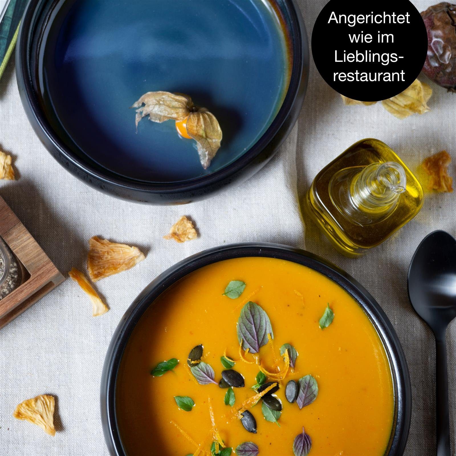 Moritz & Moritz Suppenteller SOLID 4x Suppenteller Blau/Braun, (4 St), Bowl Schüssel für Suppe, Nudeln, Salat oder Müsli