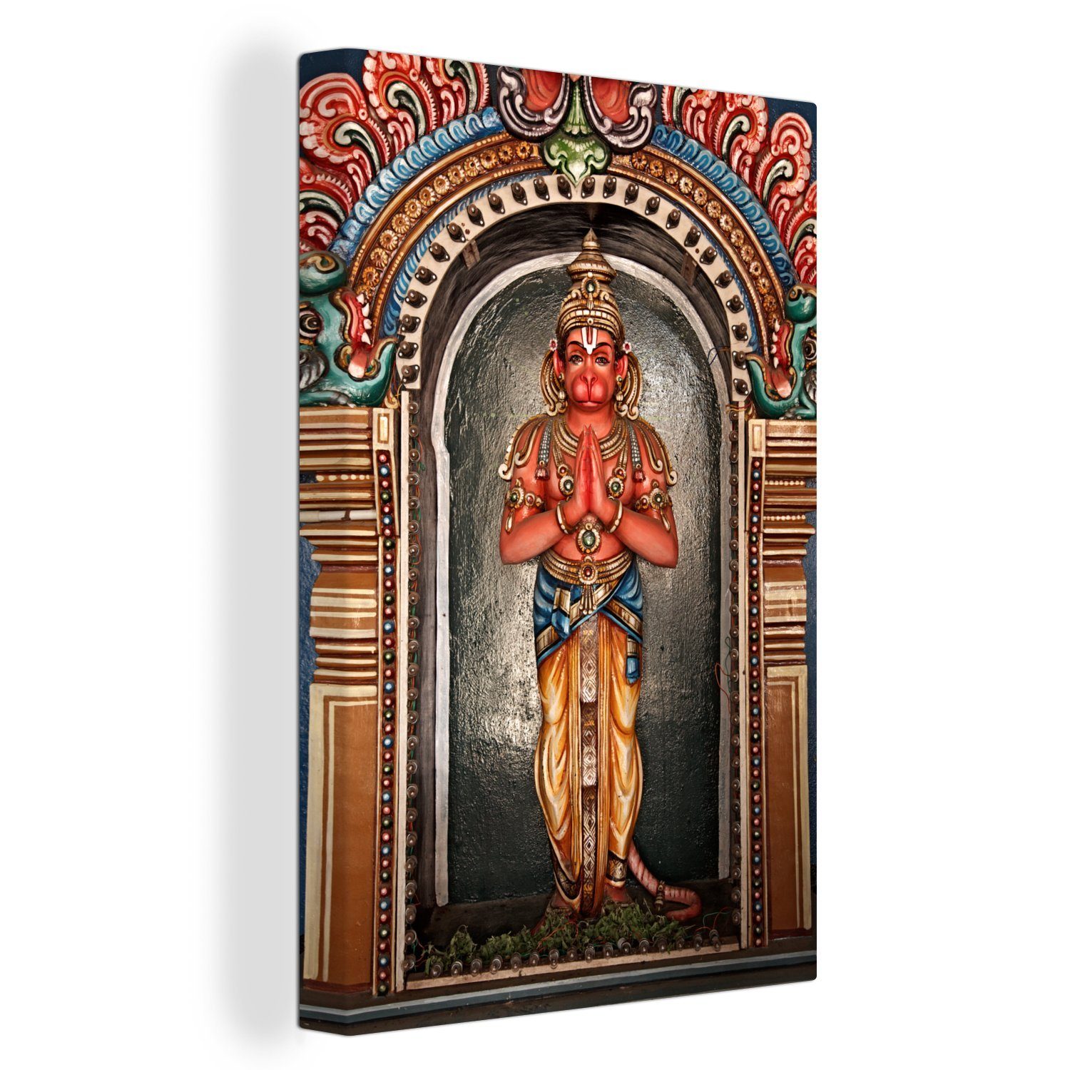 Die Leinwandbild OneMillionCanvasses® St), Gemälde, Leinwandbild inkl. Zackenaufhänger, cm Hanuman-Statue fertig (1 20x30 im Ranganathaswamy-Tempel, Sri bespannt