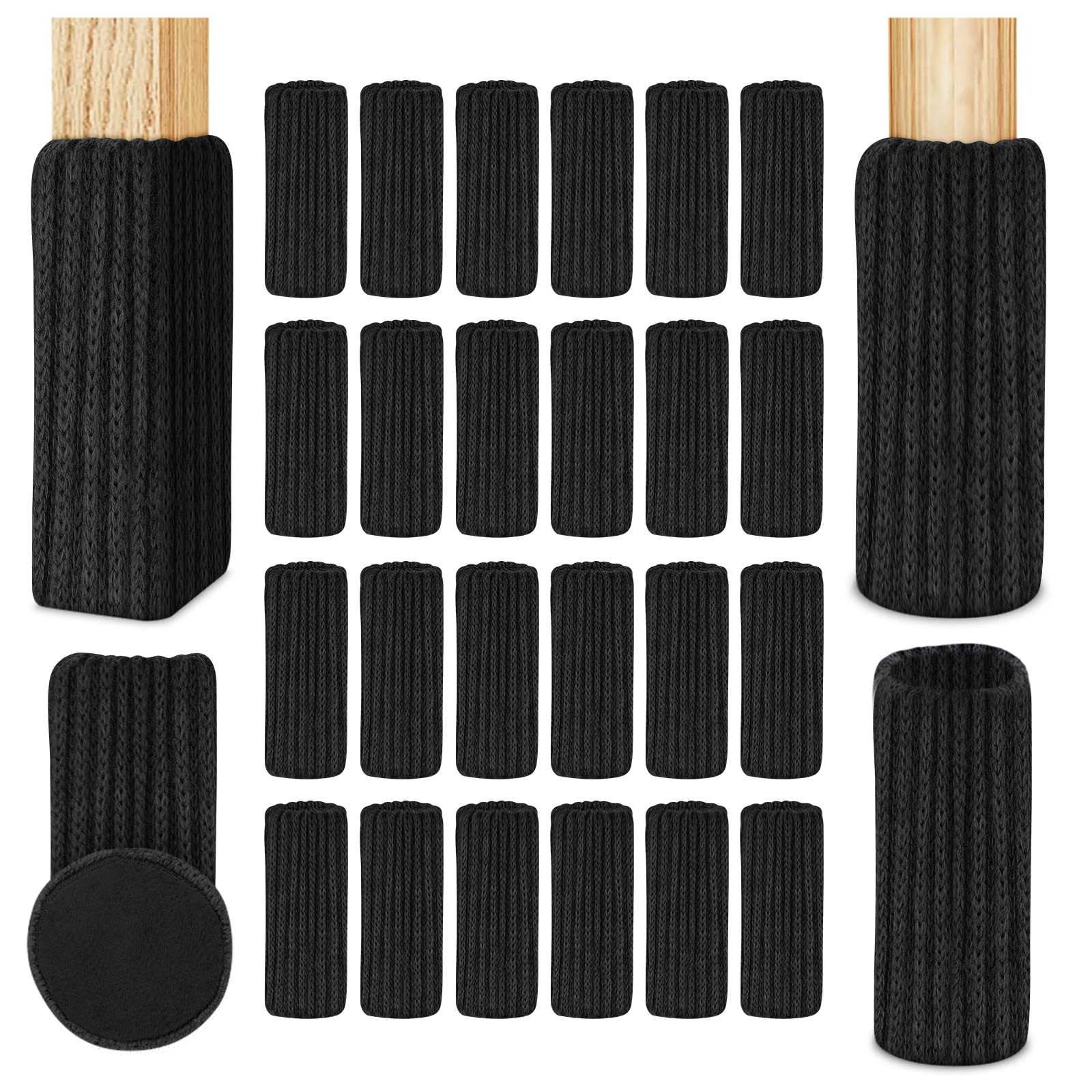 FOUORTUNATE-BEE Stuhlhusse 24 Stück Elastisch Möbelsocken Gestrickte Filz Stuhlbeinkappen, Dicke Unterseite, Antirutsch Pads für Möbel, Tisch, Bodenschutz
