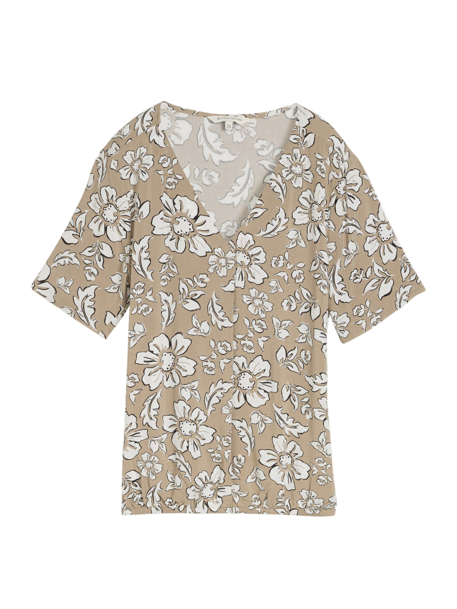 TOM TAILOR Kurzarmbluse W natur,Casual,Viskose,Unifarben,V-Ausschnitt,1/2 Arm,Regular Fit