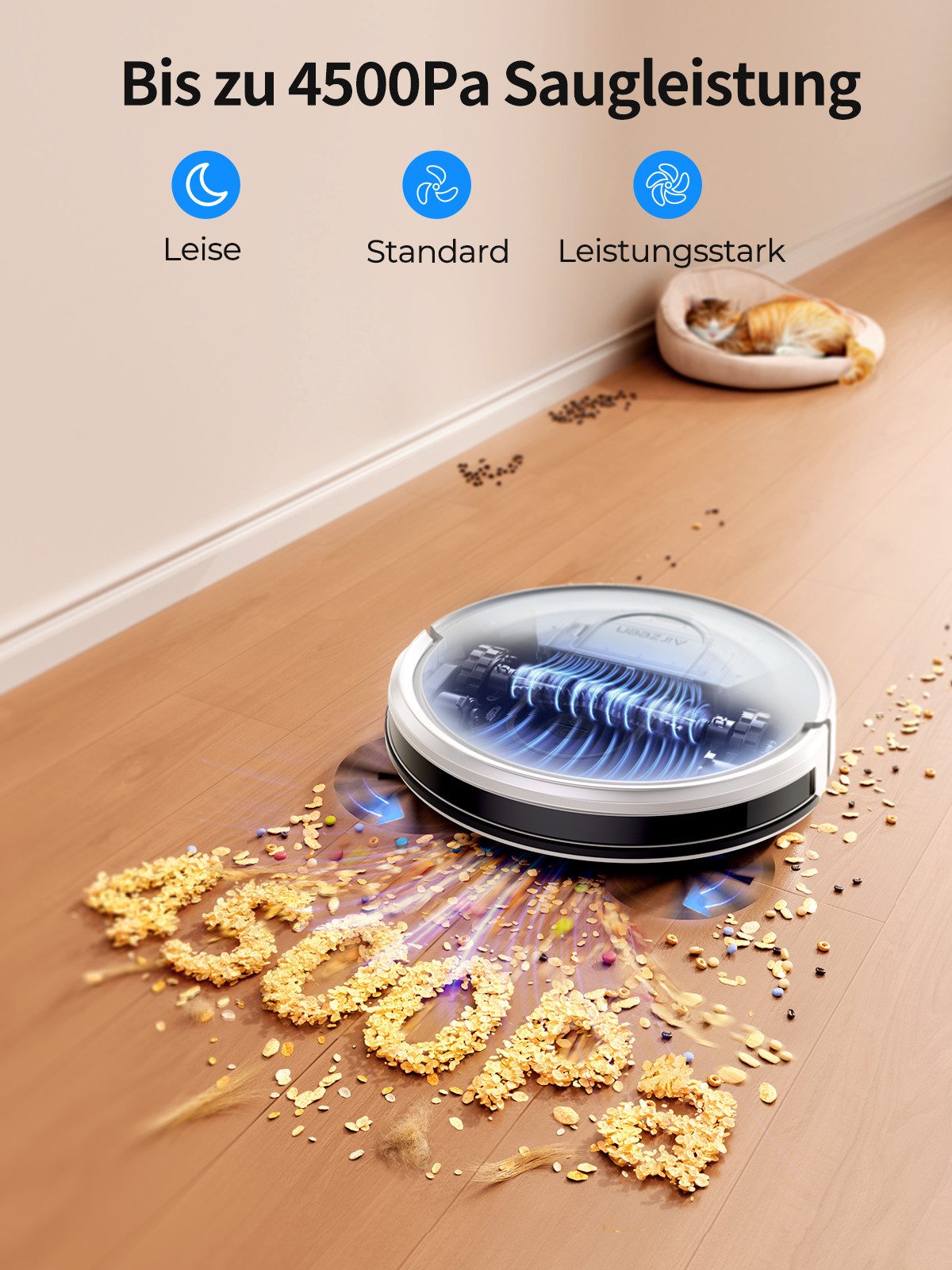 Laresar Saugroboter mit Wischfunktion 8000 Pa, 3-in-1 Reinigung, Teppich-Booster, 120 Min, 45 W, HEPA-Filter, 3 Modi, Fernbedienung, App- und Sprachsteuerung