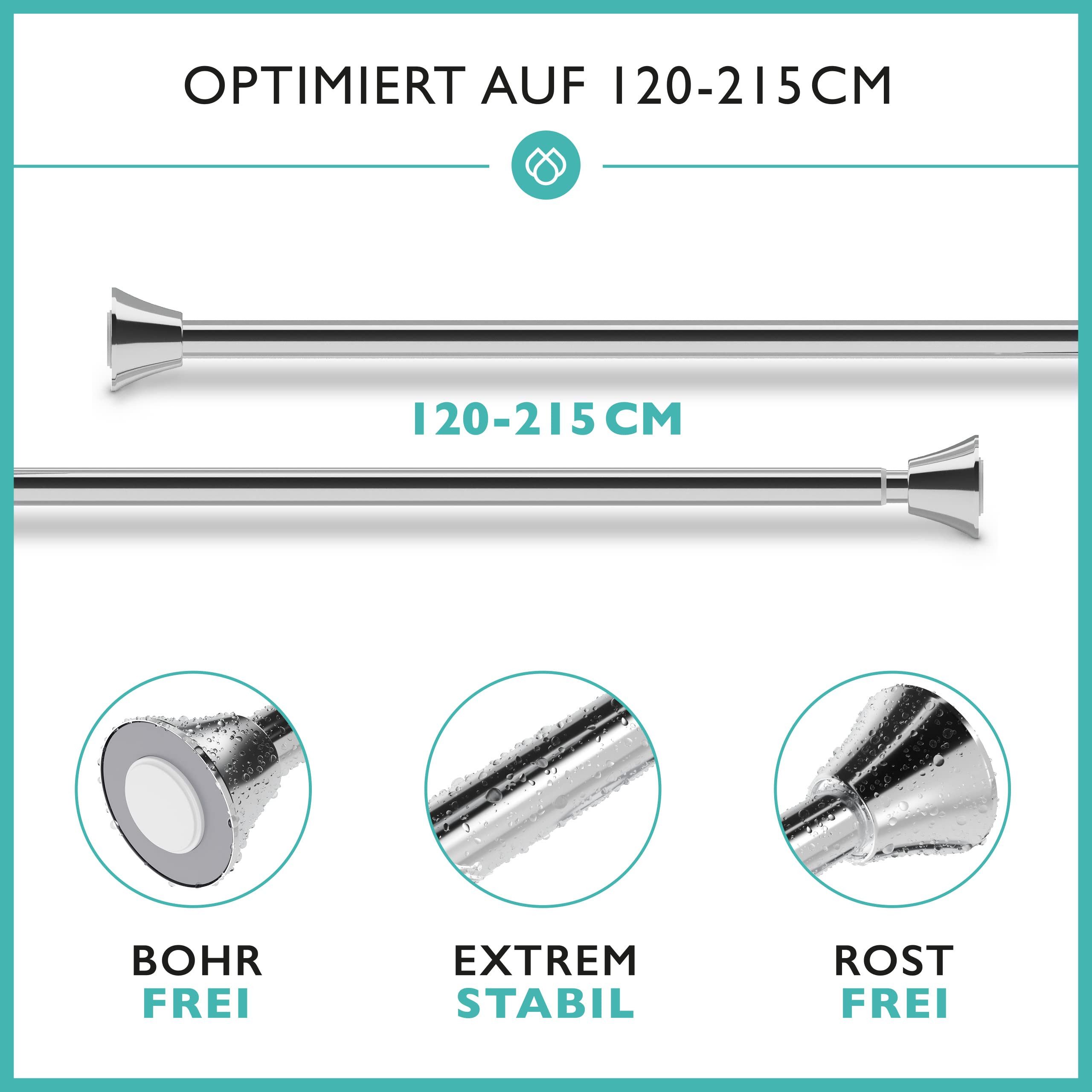 Laakfeld Duschvorhangstange ohne Bohren inkl. 12 Ringe - Stabile 120-215cm günstig online kaufen