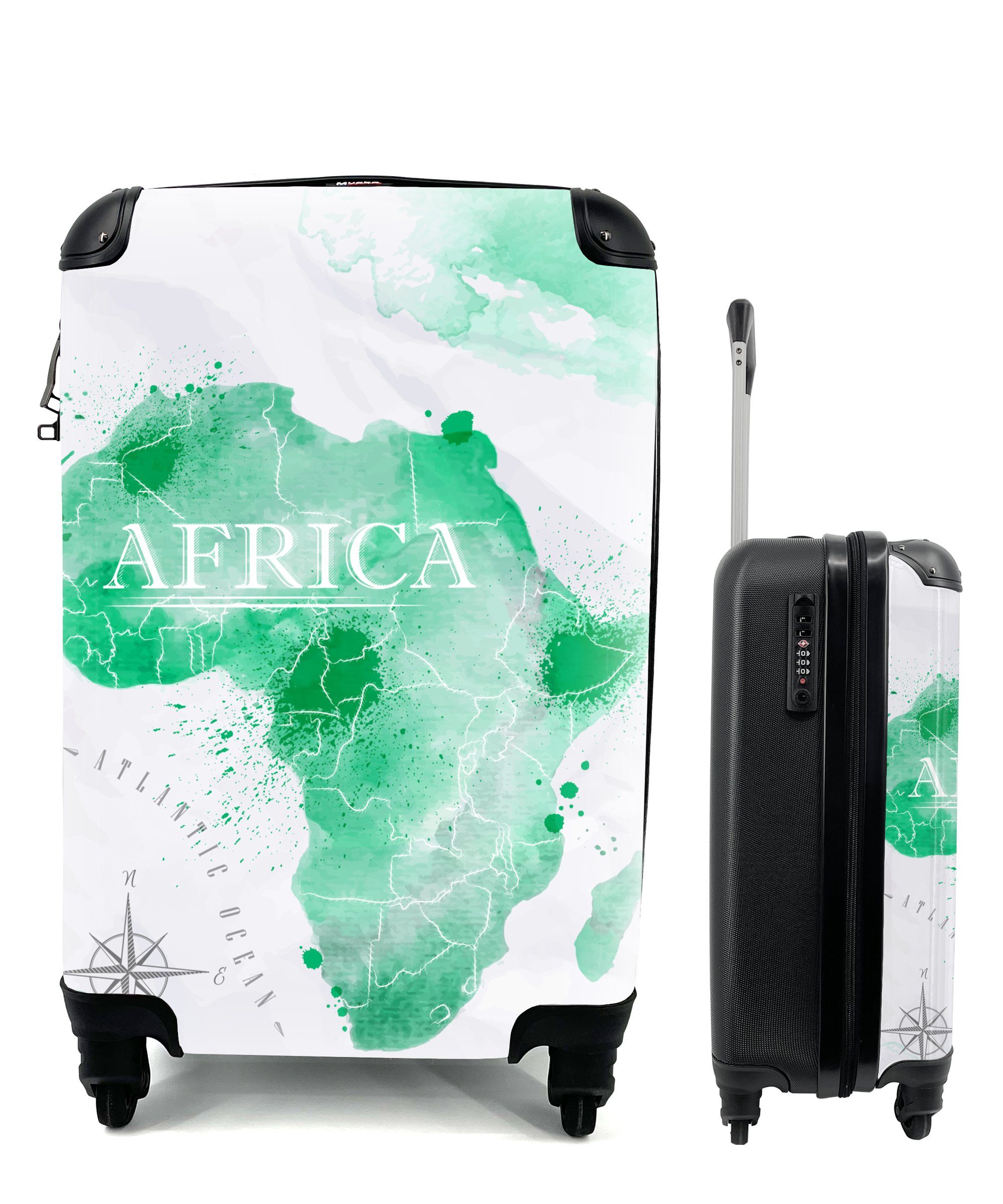 - Afrika Handgepäckkoffer mit 4 Aquarell, Ferien, Reisekoffer rollen, Rollen, - Weltkarte Trolley, für Handgepäck Reisetasche MuchoWow