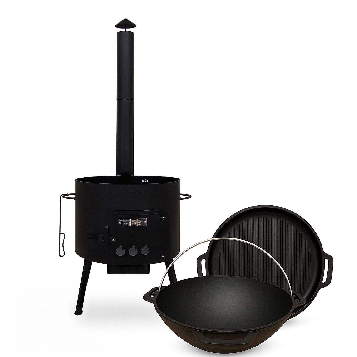 Olymp Handels GmbH Holzkohlegrill Utschak Ø40cm Kasan 12L mit Grilldeckel aus Gusseisen