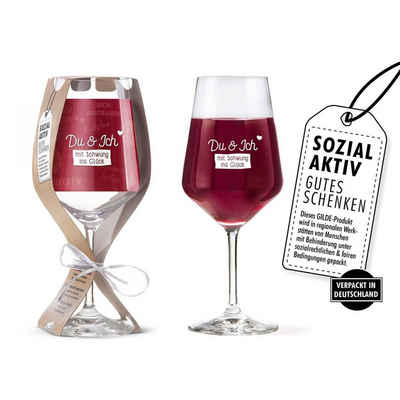 GILDE Rotweinglas Glas Weinglas 'Du & Ich mit...' 500ml, Glas