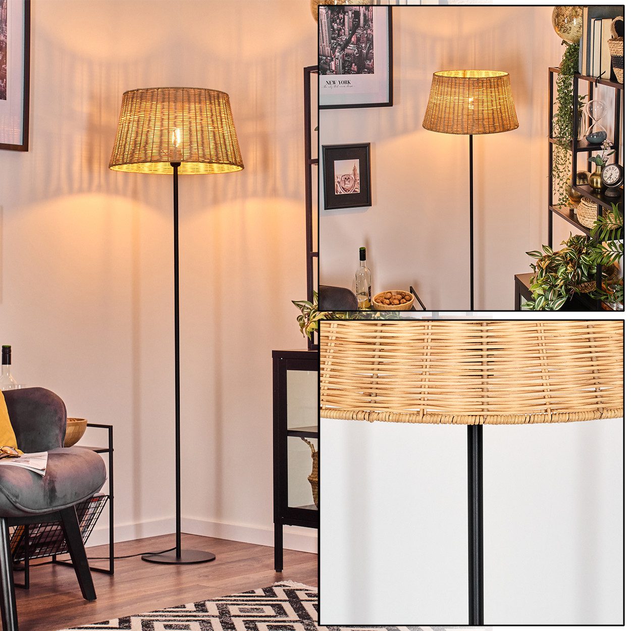 hofstein Stehlampe Stehlampe aus Metall/Korbgeflecht in günstig online kaufen