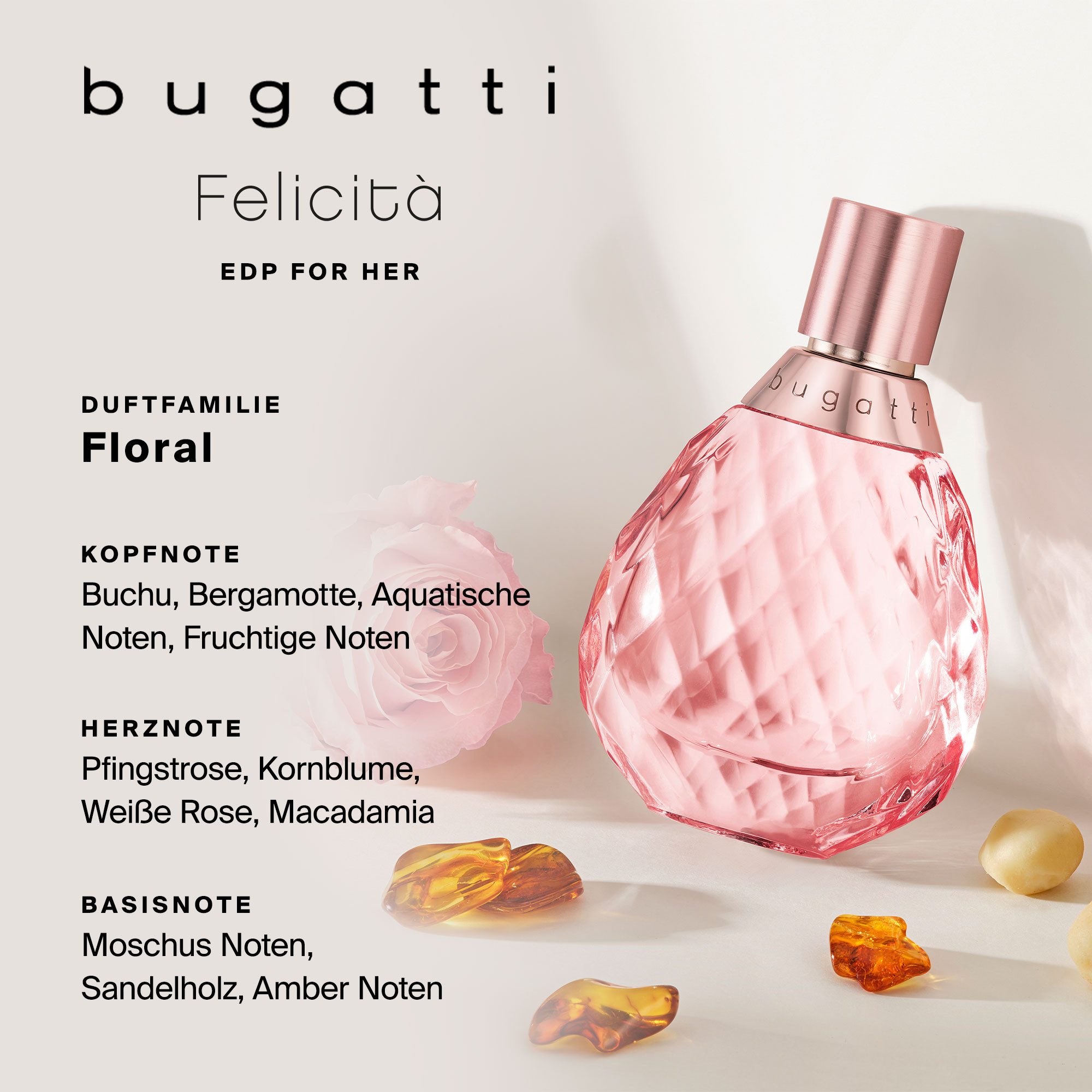 bugatti Eau de Parfum FELICITÁ ROSA, EDP, 60ml, mit floraler Herznote