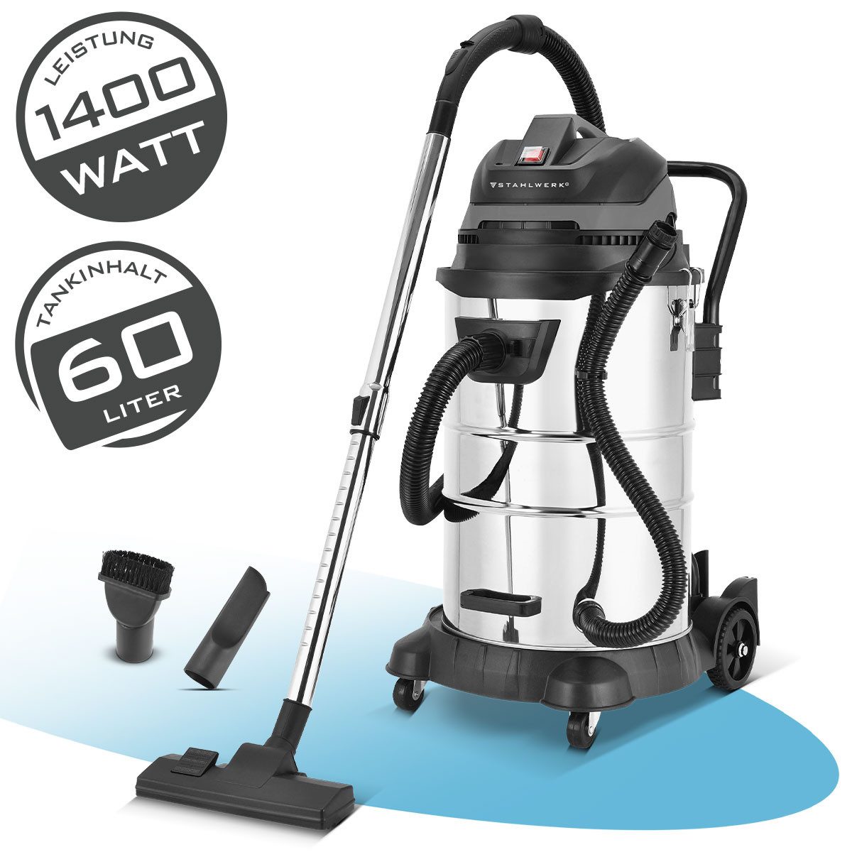 STAHLWERK Industriesauger 1400 W Nass- und Trockensauger VCL-1400 ST Industriesauger mit 60 L