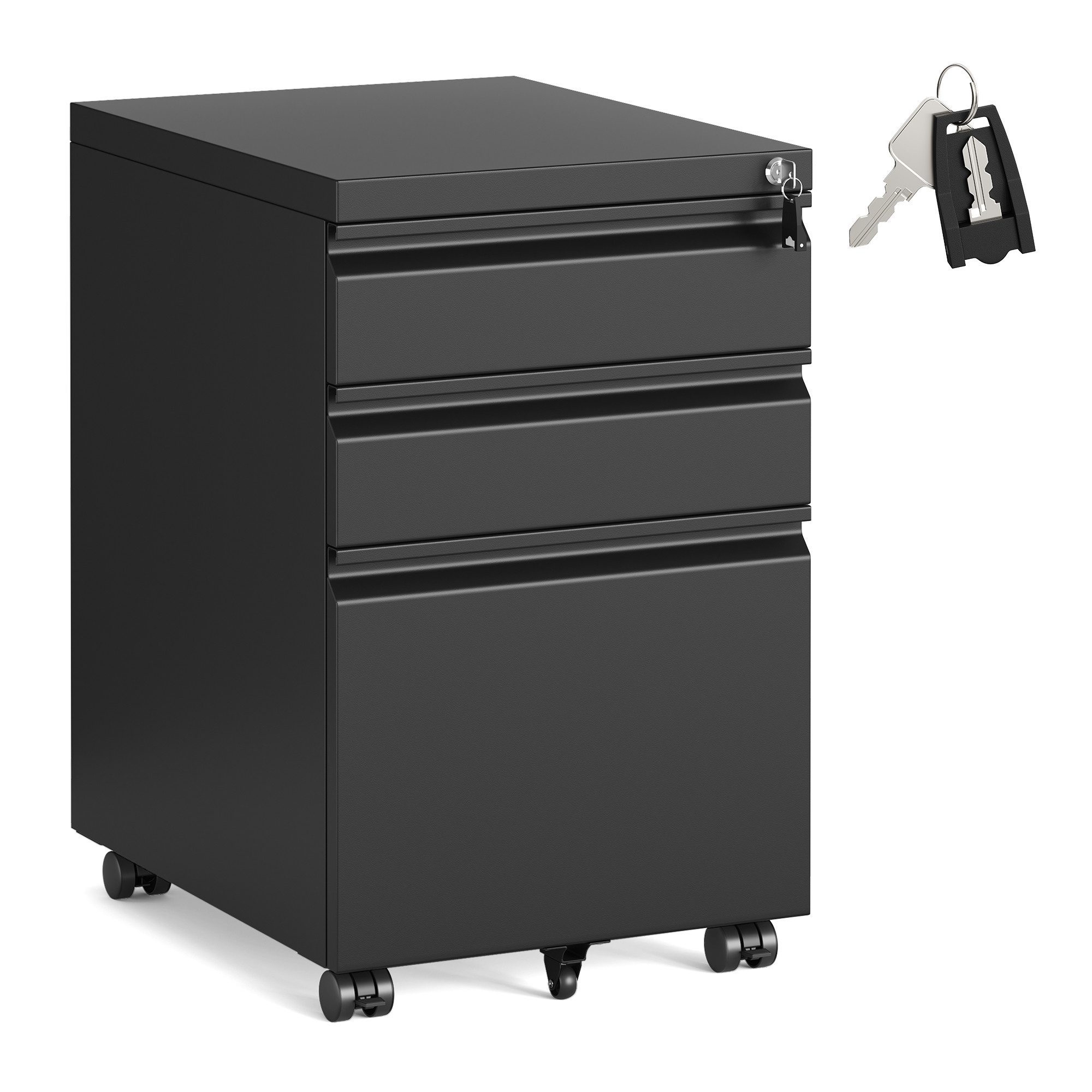 SONGMICS Rollcontainer Aktenschrank mit 3 Schubladen, Metallschrank, Stahl, abschließbar, Druckerständer, für Homeoffice, Büro