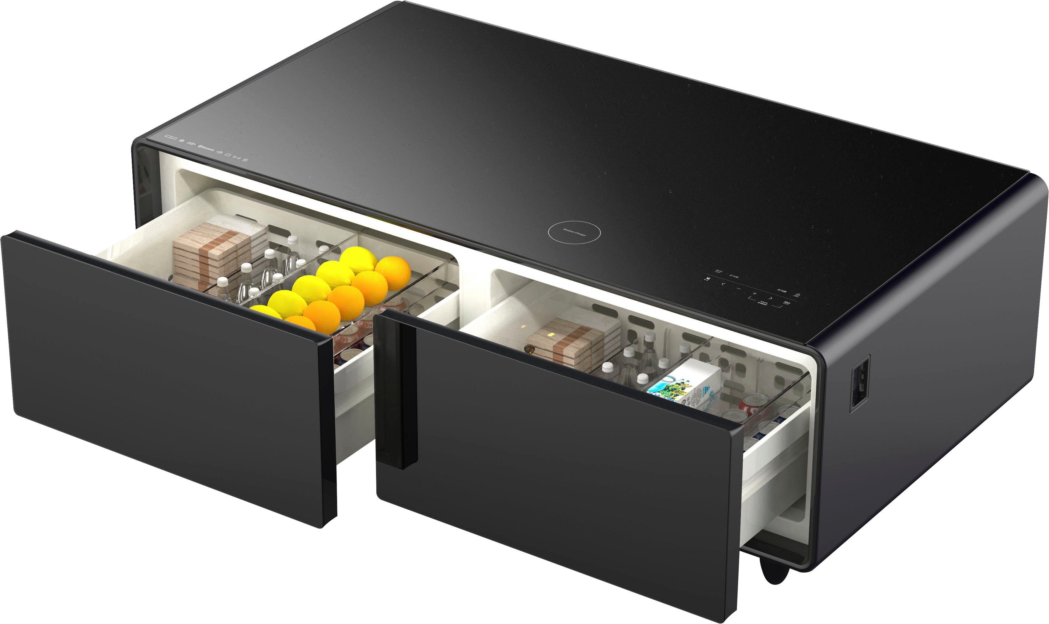 Caso Getränkekühlschrank 792, 46 cm hoch, 130,5 cm breit, Loungetisch mit Kühlfächern, Soundbar und Lademöglichkeiten