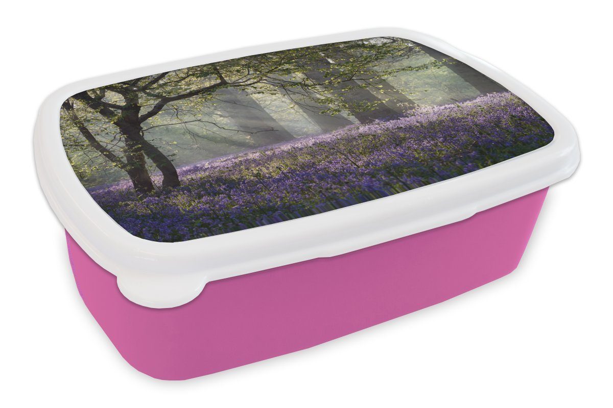 einem Sonnenstrahlen Snackbox, Brotbox in Wald voller rosa Kunststoff Mädchen, Kinder, Lunchbox Kunststoff, MuchoWow (2-tlg), Brotdose Sternhyazinthenblüten, Erwachsene, für