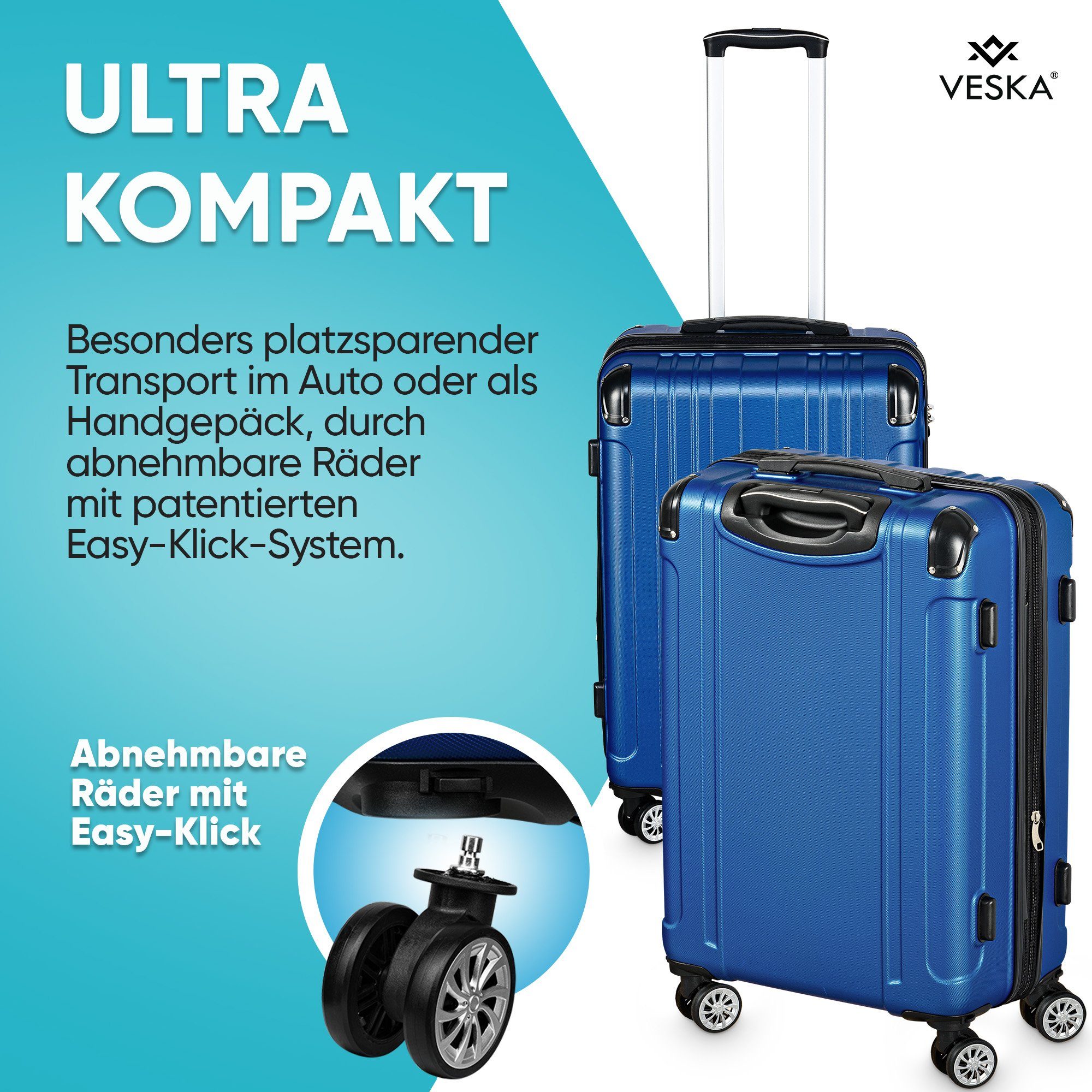 VESKA Trolleyset Hartschalenkoffer Kofferset teilig Reisekoffer Rollkoffer berry Zahlenschloss ABS-Hartschale, mit TSA Trolley 3 Koffer 4 Rollen