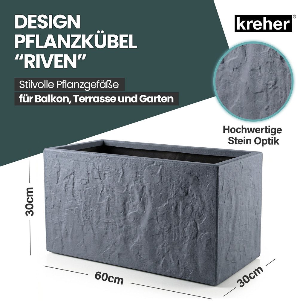 Kreher Blumenkasten 'Riven' aus Kunststoff - Stein Optik - 60x30x30 cm (Farbe wählbar) (1 St)
