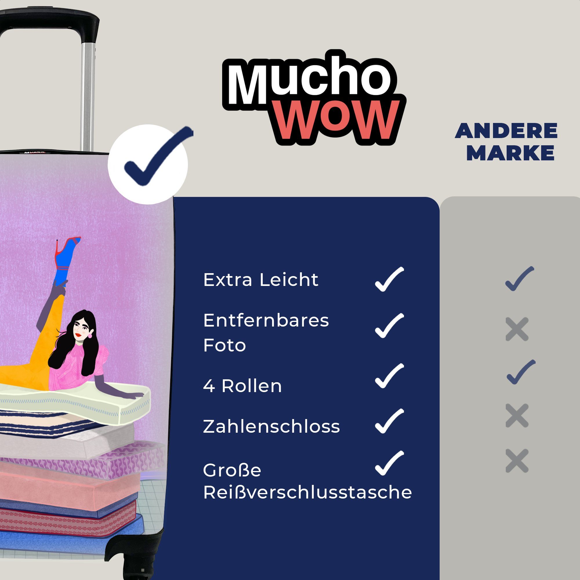 MuchoWow Handgepäckkoffer Frau - Vintage Rollen, für rollen, - Reisetasche mit Ferien, Reisekoffer Handgepäck Pastell, 4 Trolley