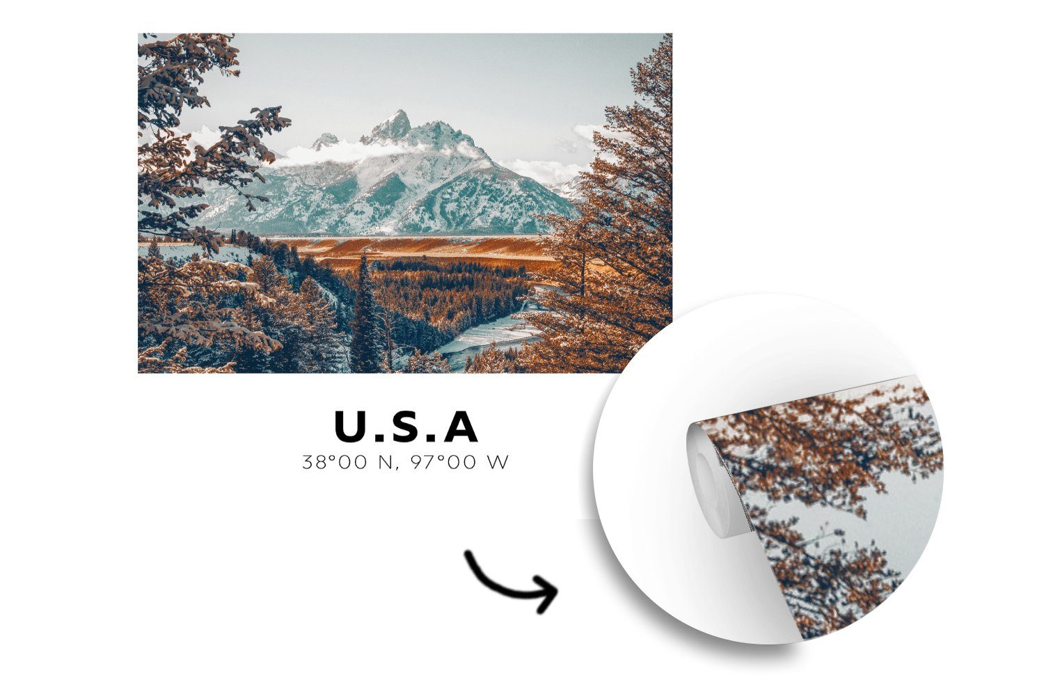oder Wandtapete Matt, - - Schlafzimmer, MuchoWow St), Schnee, für Berge Tapete Wohnzimmer bedruckt, Fototapete Vinyl Amerika (5