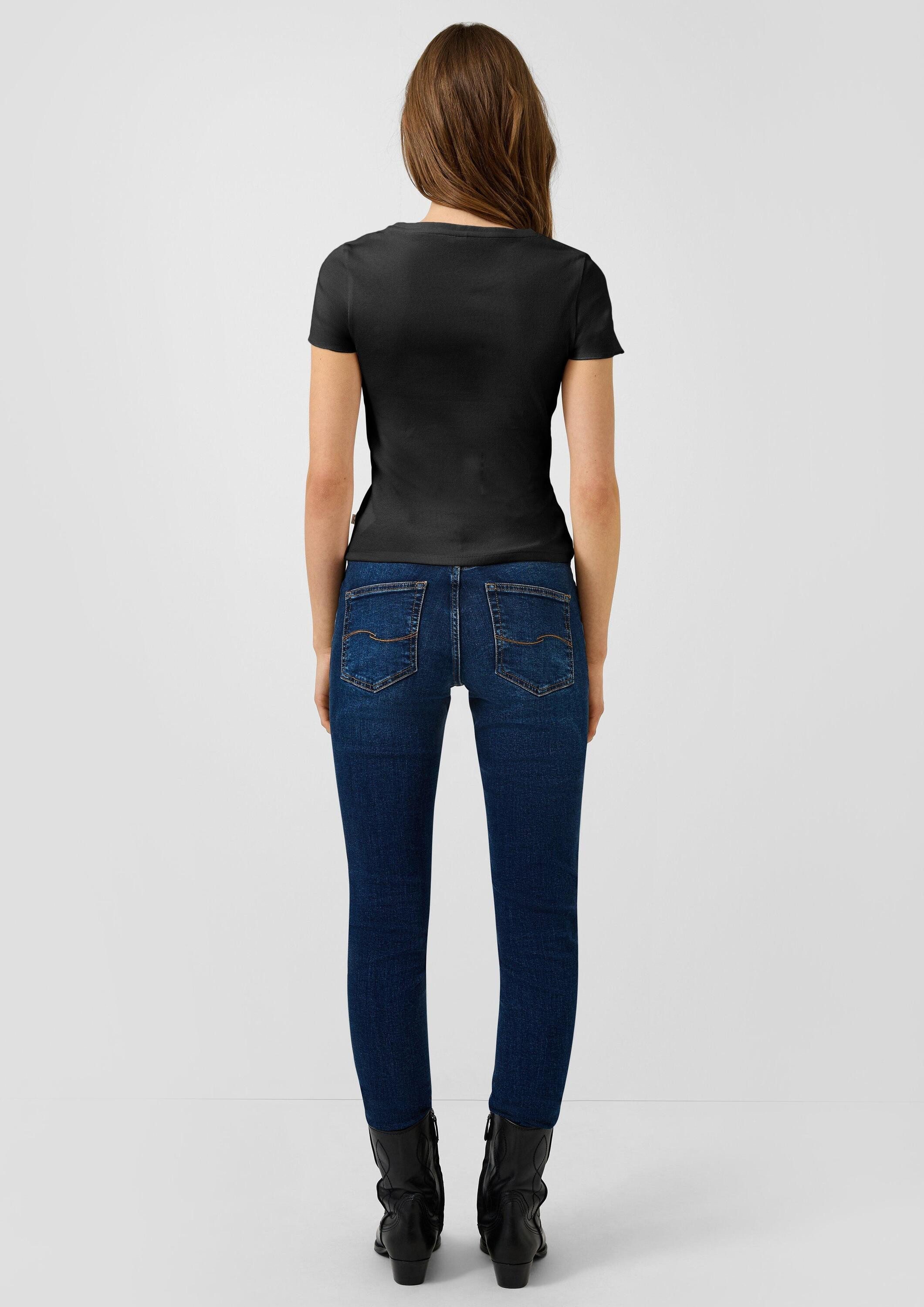 QS Kurzarmshirt T-Shirt Rippshirt