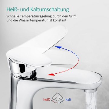 EMKE Waschtischarmatur Badarmatur Wasserhahn für Waschbecken, Waschtischarmatur mit Zugstange mit 500 mm-3/8 Zoll Wasserzulaufrohr, Chrom Einhandmischer