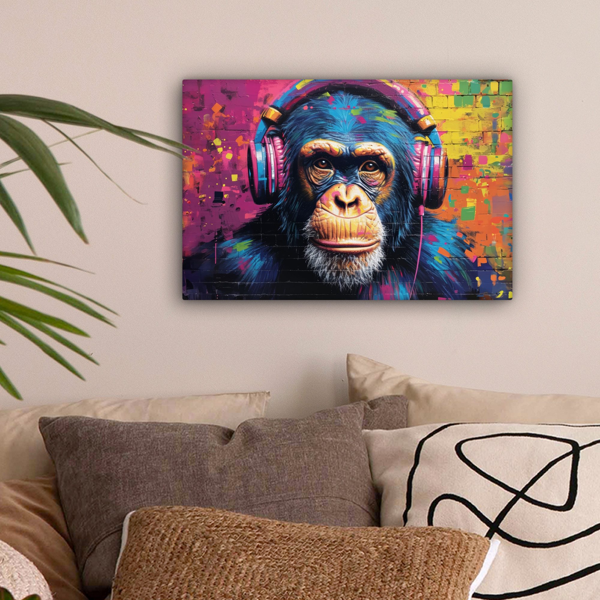 OneMillionCanvasses® Leinwandbild Graffiti - Schimpanse - Straßenkunst - Ko günstig online kaufen