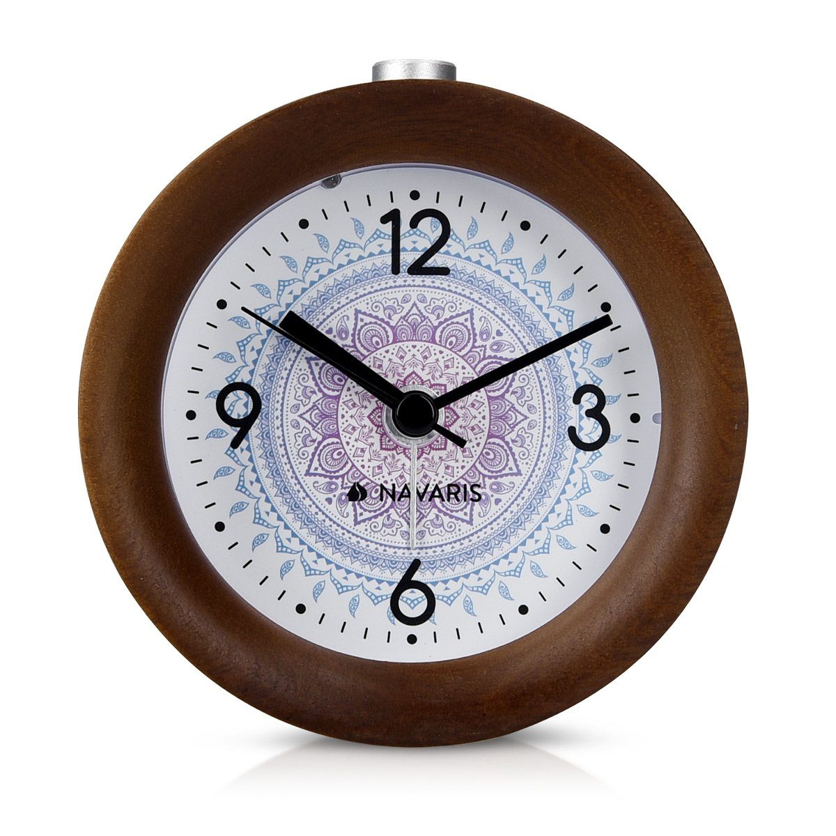 Uhr mit Wecker mit Analog Reisewecker Snooze, Navaris Holz Design Rund, Retro
