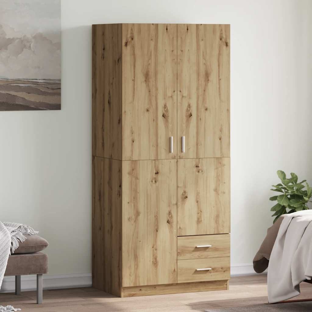 vidaXL Kleiderschrank NA Kleiderschrank aus Holz mit 2 Türen und 2 Schubladen 80x52x180 cm f