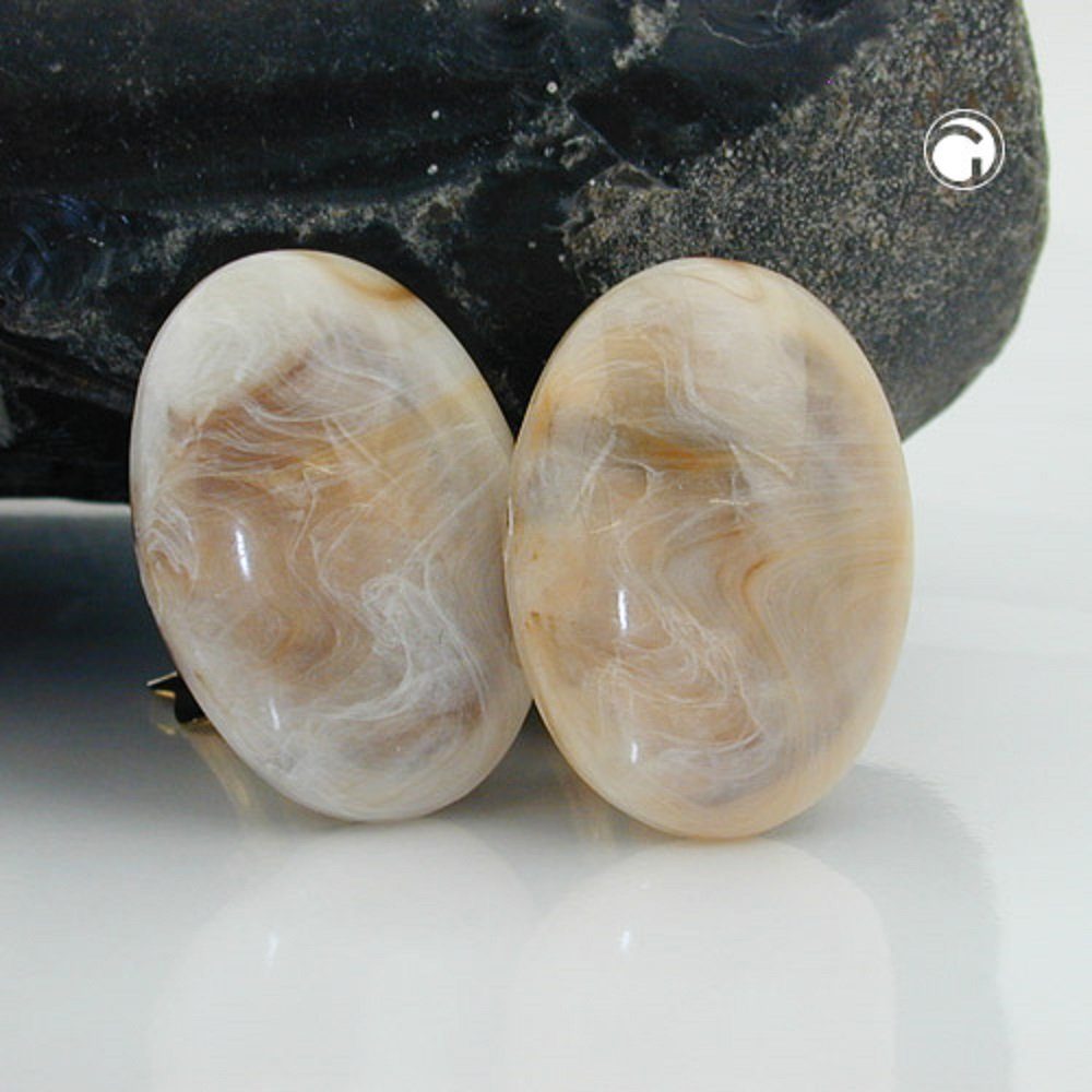 unbespielt Paar Ohrclips Modeschmuck Ohrringe oval beige-horn marmoriert Kunststoff 27 x 19 mm, Modeschmuck für Damen
