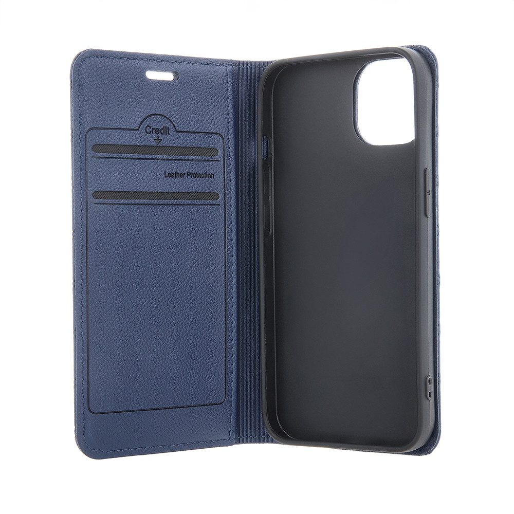 COFI 1453 Handyhülle Smart Caro kompatibel mit Apple iPhone 17 Pro Dunkelblau Wallet 6,3, Karomuster mit Kartenfach und Standfunktion