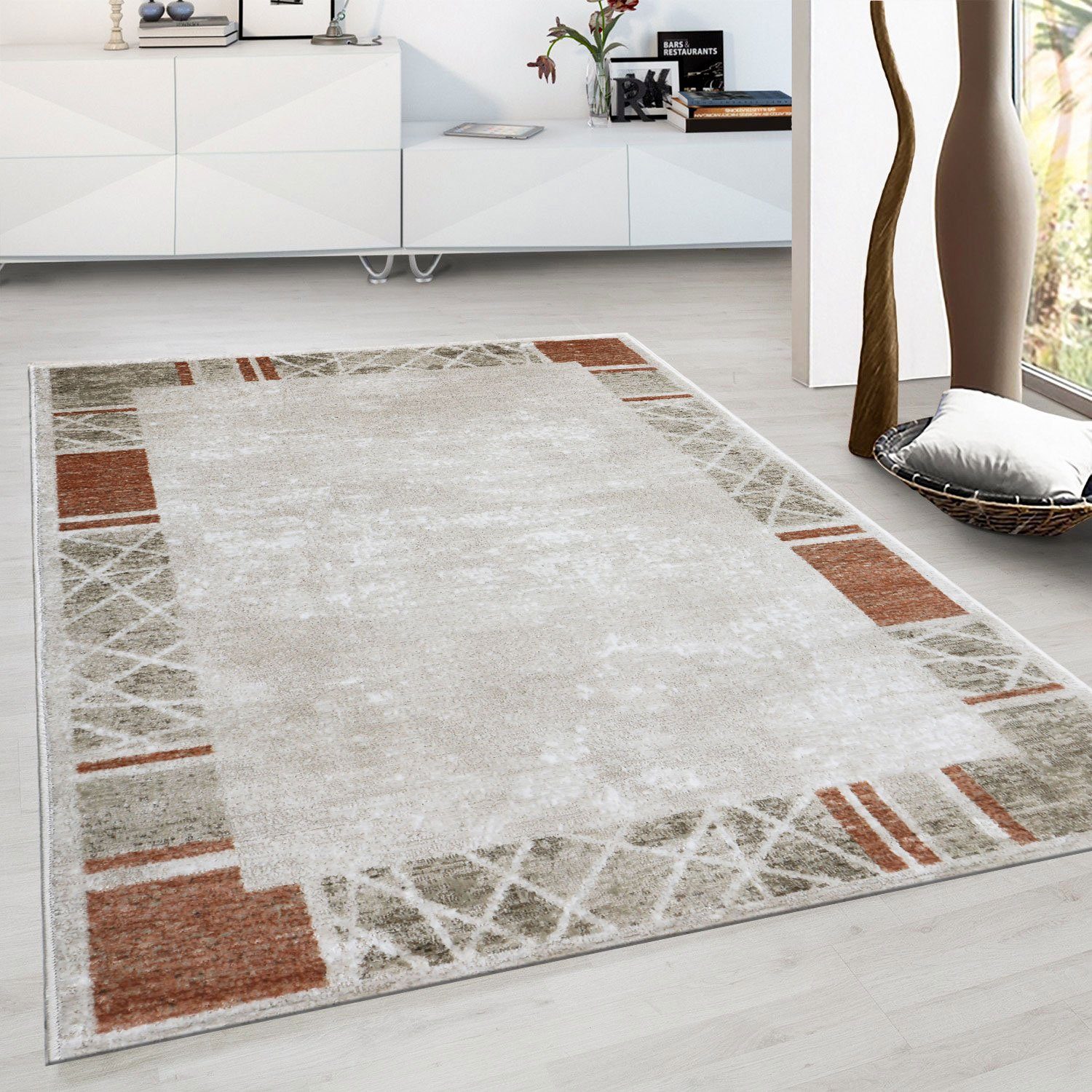 Vimoda Teppich Klassisch Modern Kurzflor, Flur Küche Wohnzimmer, Rechteckig