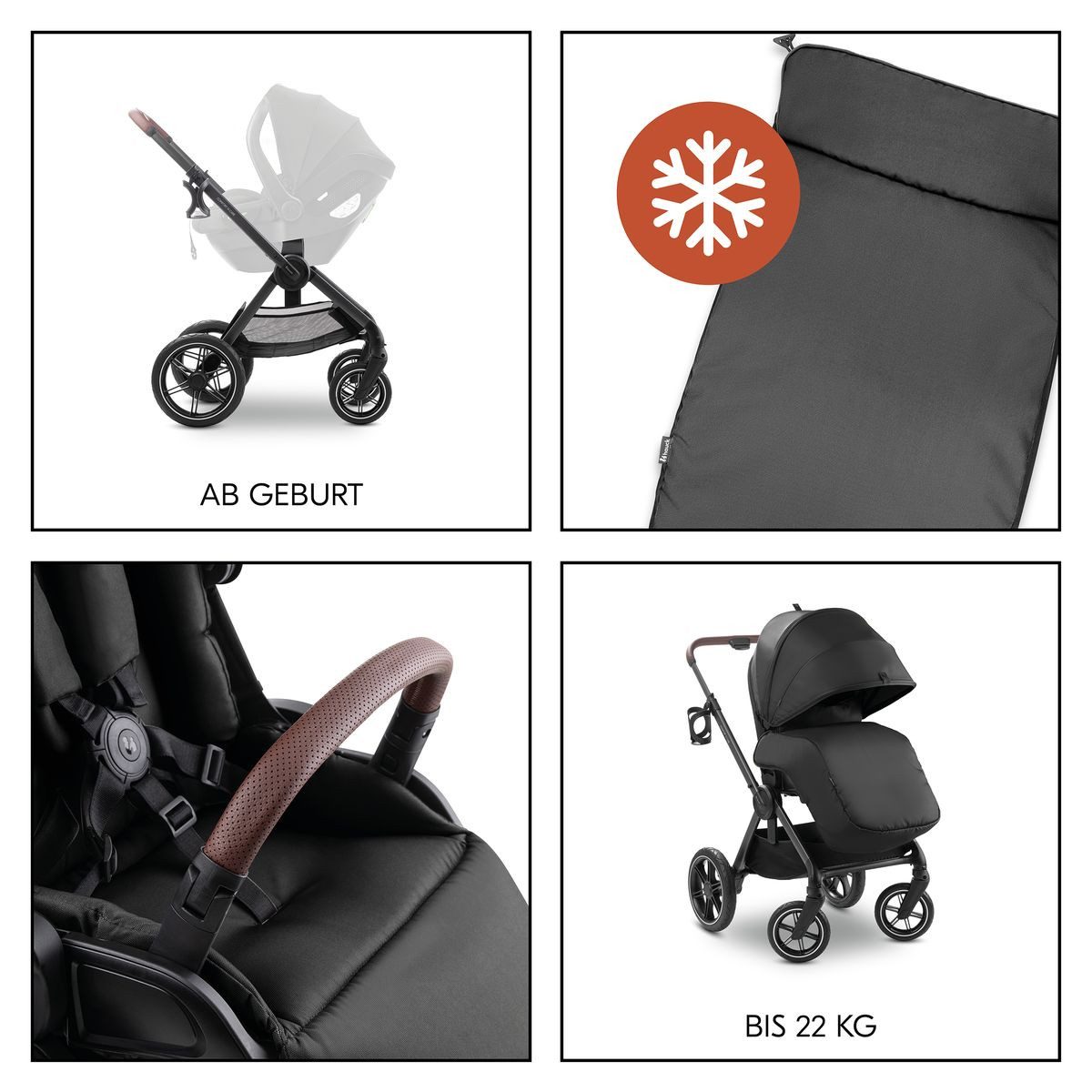 Hauck Kombi-Kinderwagen Comfort N Care - Black, Sportwagen mit Liegefunktion & höhenverstellbarem Schieber bis 22 kg