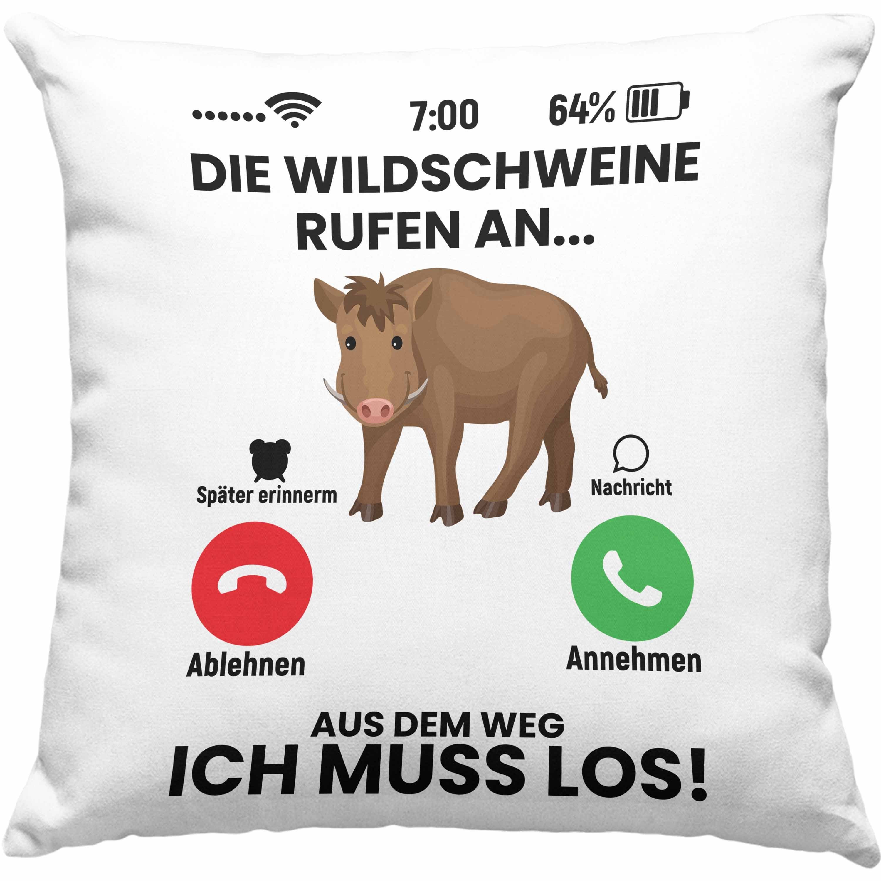 Trendation Dekokissen Trendation - Die Wildschweine Rufen An Kissen Geschenk für Jäger Lustiger Spruch als Geschenkidee zum Jagen Dekokissen mit Füllung 40x40