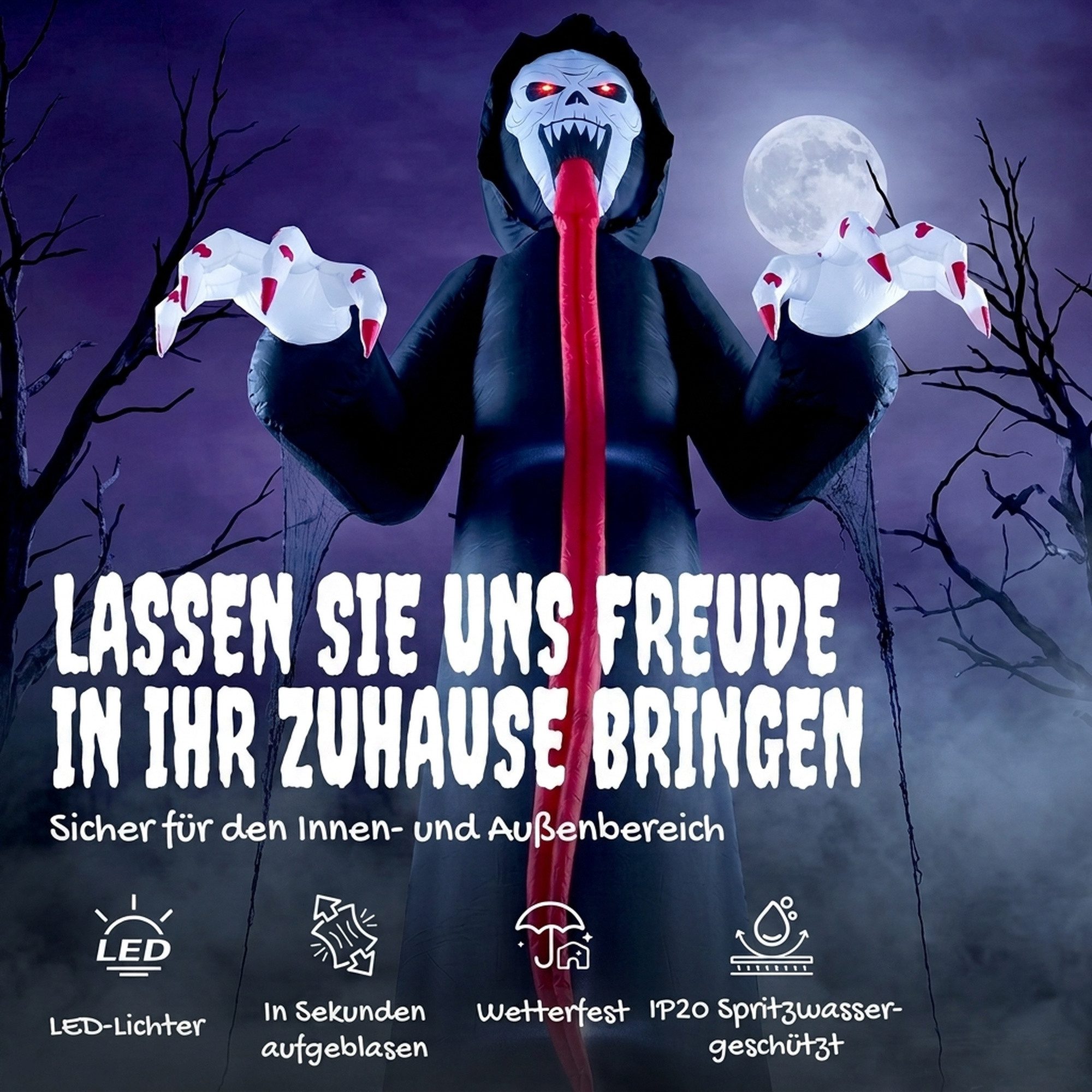 Outsunny LED-Dekofigur Aufblasbares Halloween-Skelett mit langer Zunge (Set, 1 St., 1-tlg), 310 cm, LED-Beleuchtung, schnelles Aufblasen – Bild 4 von 5