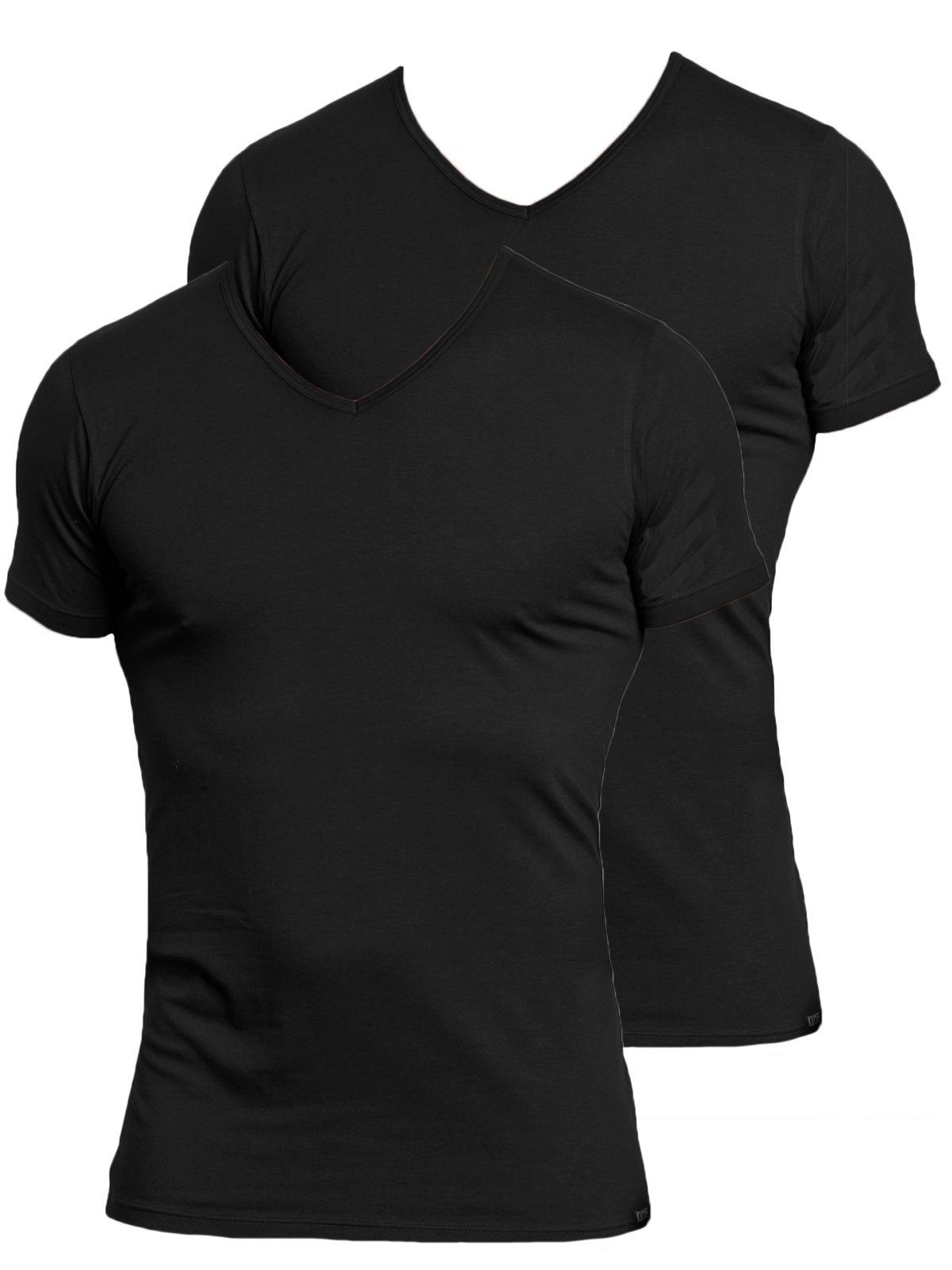 (Spar-Set, Single KUMPF schwarz T-Shirt Herren 2er Unterziehshirt Jersey Materialmix Sparpack 2-St)