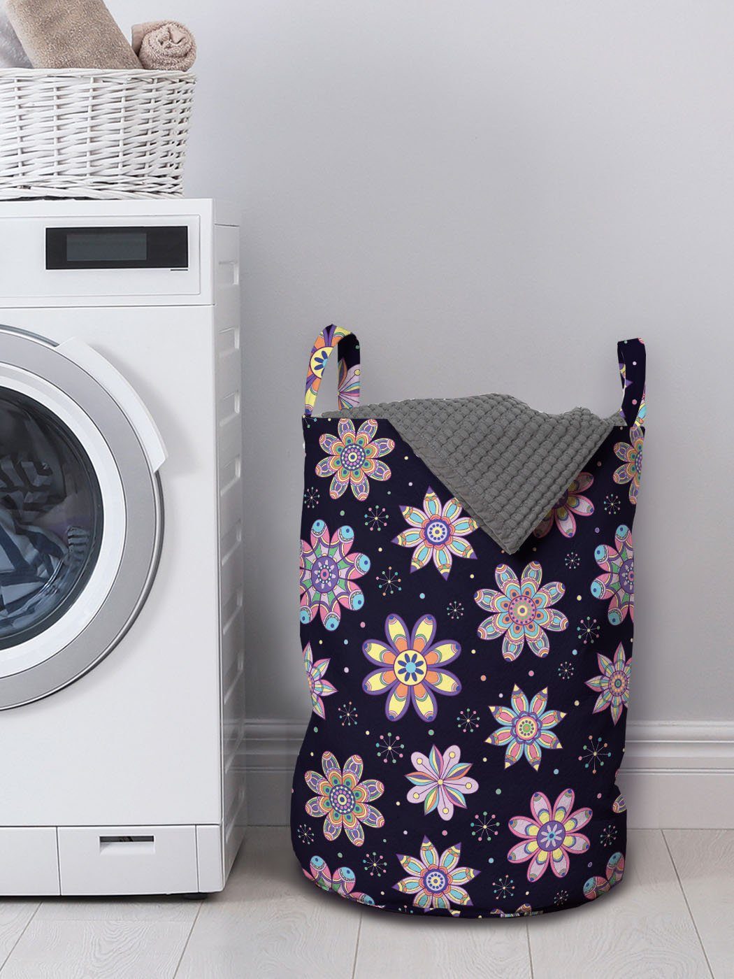 Abakuhaus Wäschesäckchen Wäschekorb mit Griffen Blowballs Retro Kordelzugverschluss für Dots Waschsalons, Blume