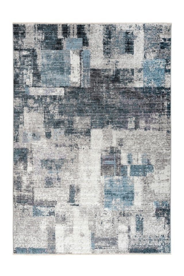 Teppich Teppich modern Design, silberfarben-blau, LALEE, Rechteckig, Höhe:  11 mm, vintage, gemustert, Abstrakt, mit Fransen, pflegeleicht