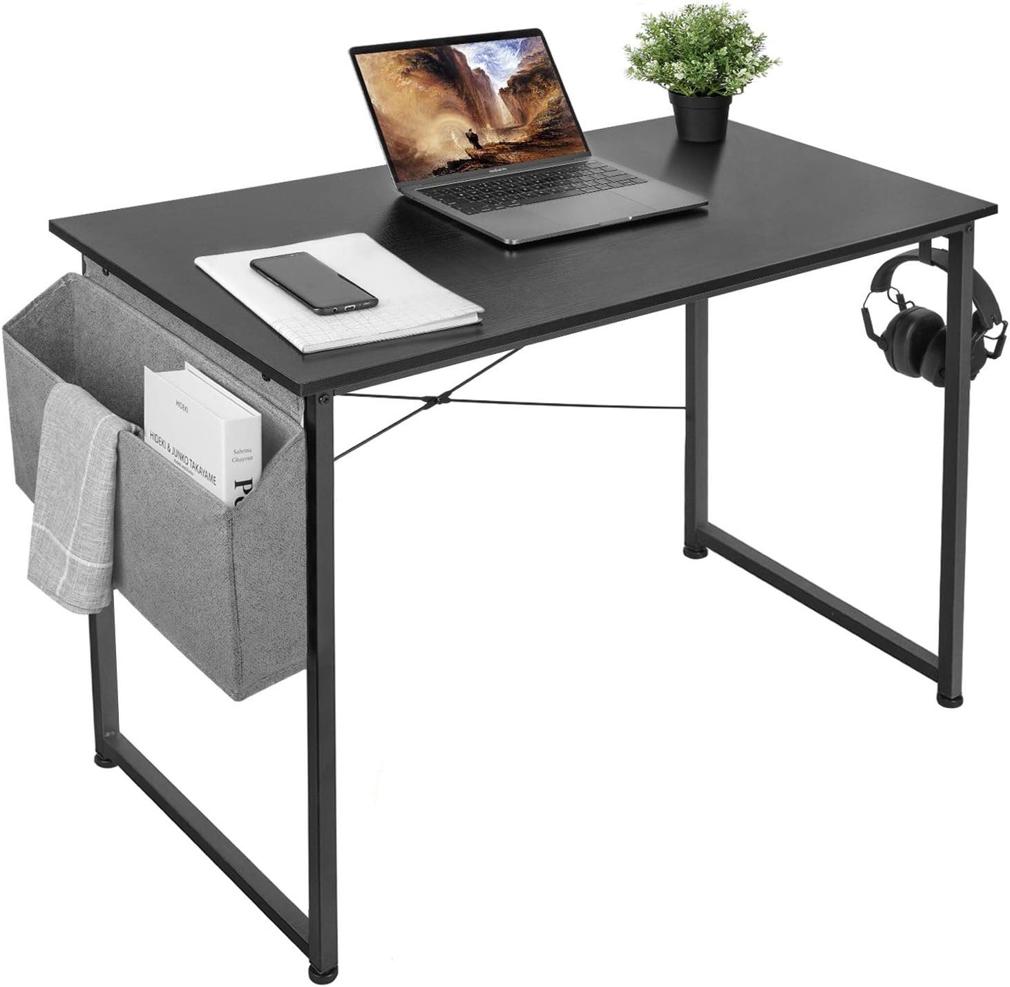 Bürotisch Schreibtisch TLGREEN Officetisch PC-Tisch Computertisch Aufbewahrungstasche, Schwarz mit