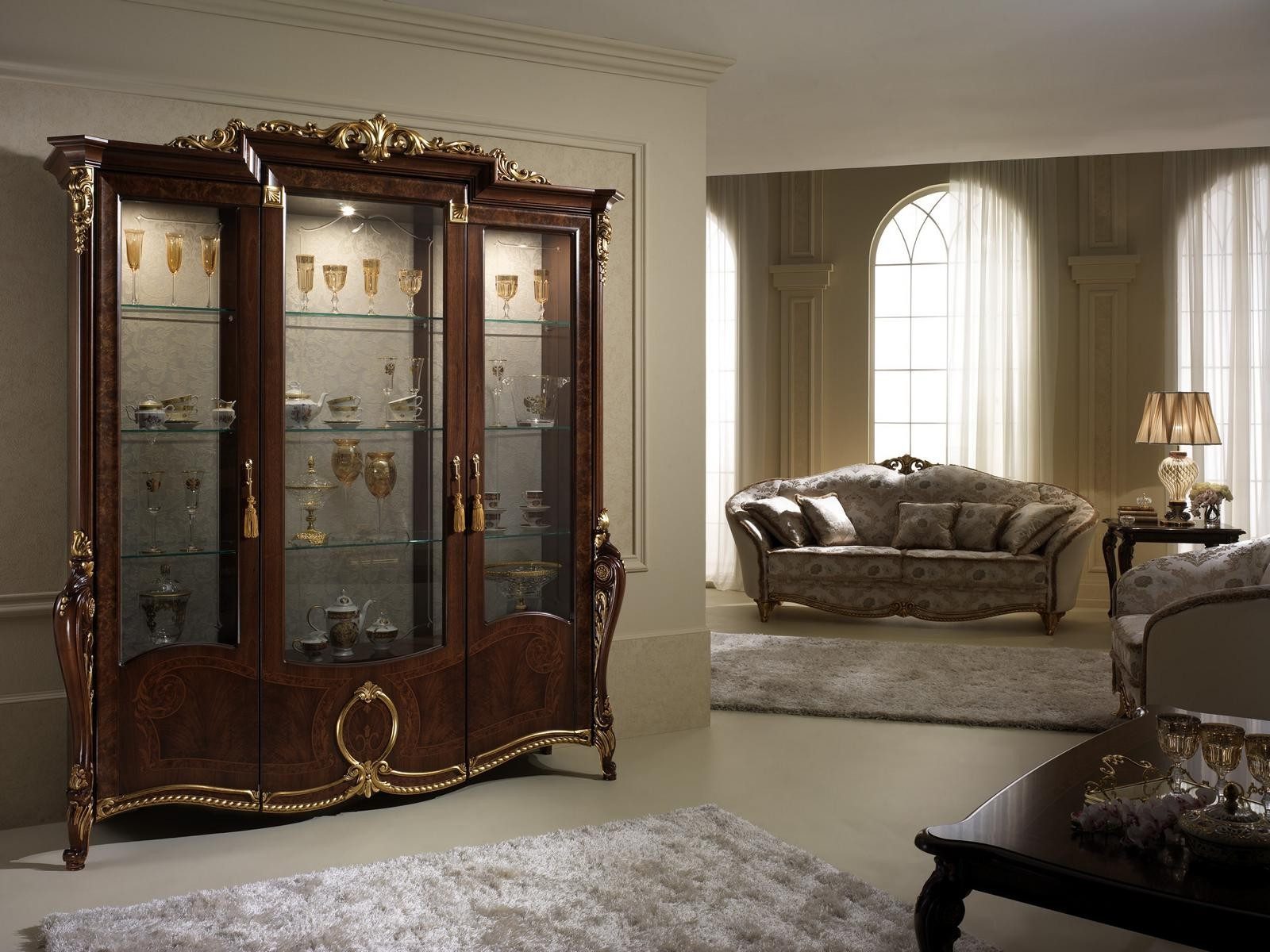 Xlmoebel Vitrine Luxus Wohnzimmer Möbel Schrank Glas Designer Kommode (1-St., 3-türige Vitrine) Made in Europa