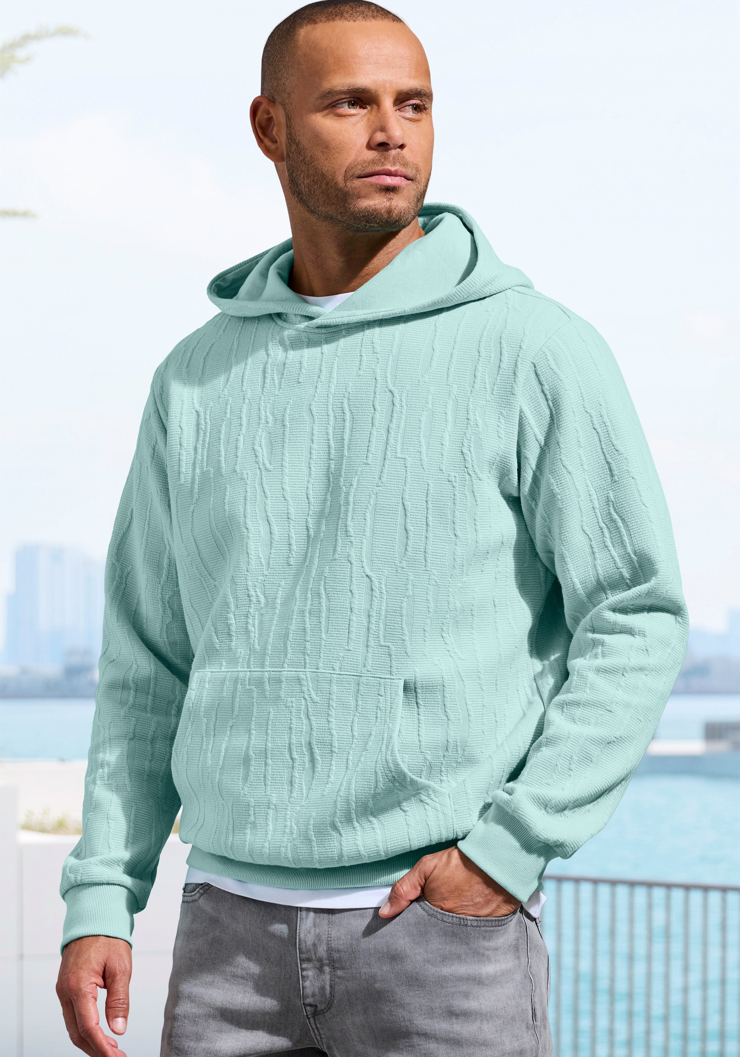 John Devin Hoodie - Struktur Sweat mit Kapuze innen angeraute Sweatware mit besonderer Struktur-Optik
