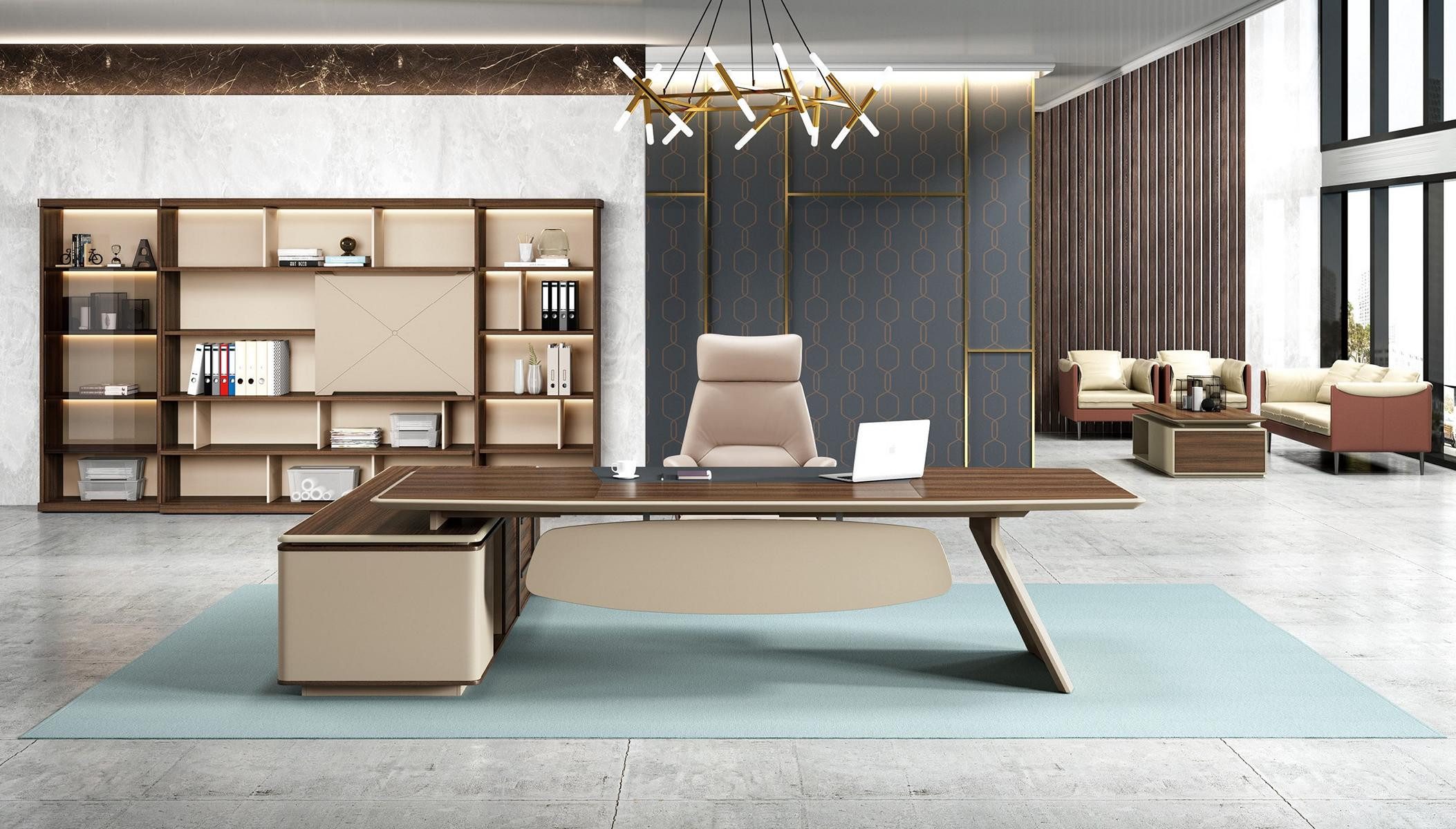 JVmoebel Büromöbel-Set Chef-Desk und Aktenschrank aus robustem Holz in Braun, Made in Europa